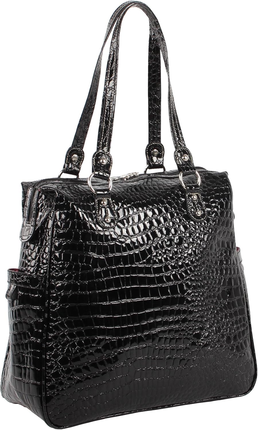 Kathy Van Zeeland Luggage Croco PVC 16" Shopper Bag (16in, Black) - Image 3