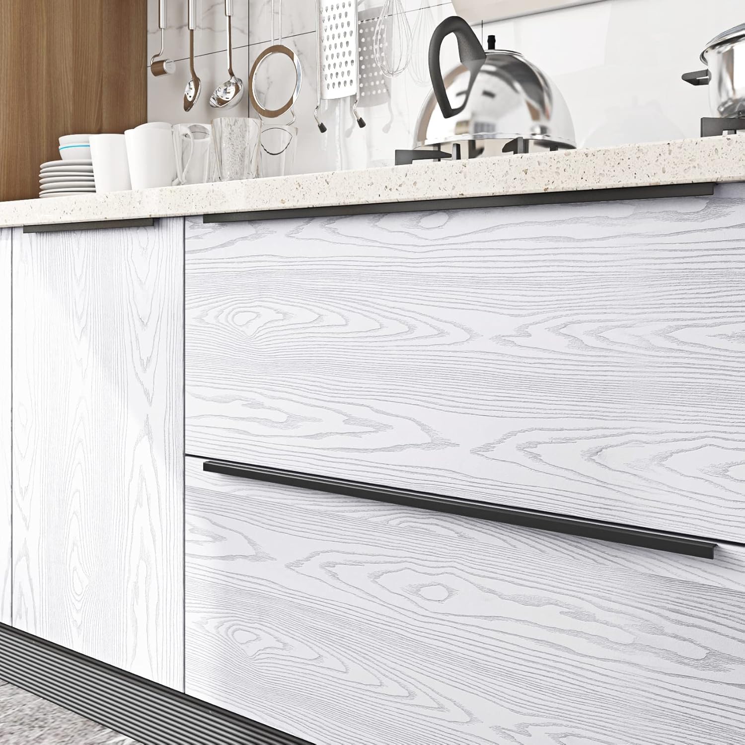 FunStick 60CM×5M Papel Pintado Madera Blanco Papel Pintado Pared Efecto Madera Blanca Vinilo Autoadhesivo Pared Dormitorio Vinilo Adhesivo para Cocina Blanco Vinilos para Muebles Cocina Baño Mesas