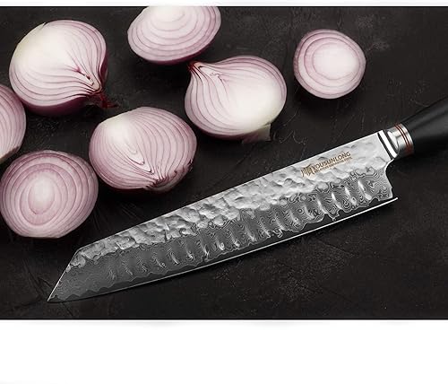 Miniatura 5 de YOUSUNLONG Kiritsuke - Cuchillo de chef japonés de acero Danascus de 10 pulgadas, afilado, mango de madera de plomo natural con funda de cuero