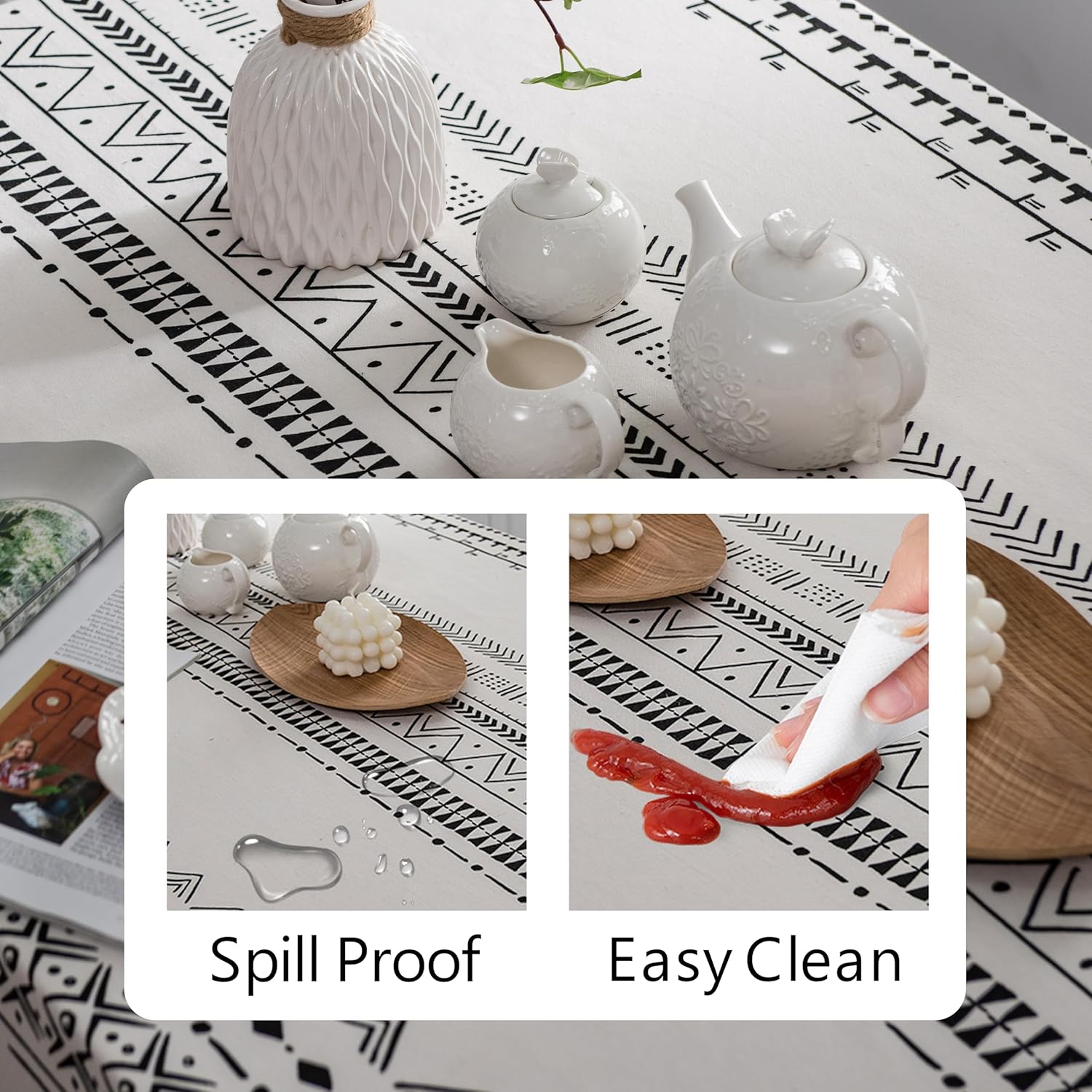 Waterproof Rectangle Tablecloth Stylish Modern Design Spillproof Wrinkle-Free Fabric for Indoor and Outdoor Dining Kitchen Tabletop Decoration (Ranch, 57"x86" (145x220cm), 6-8 Seats)