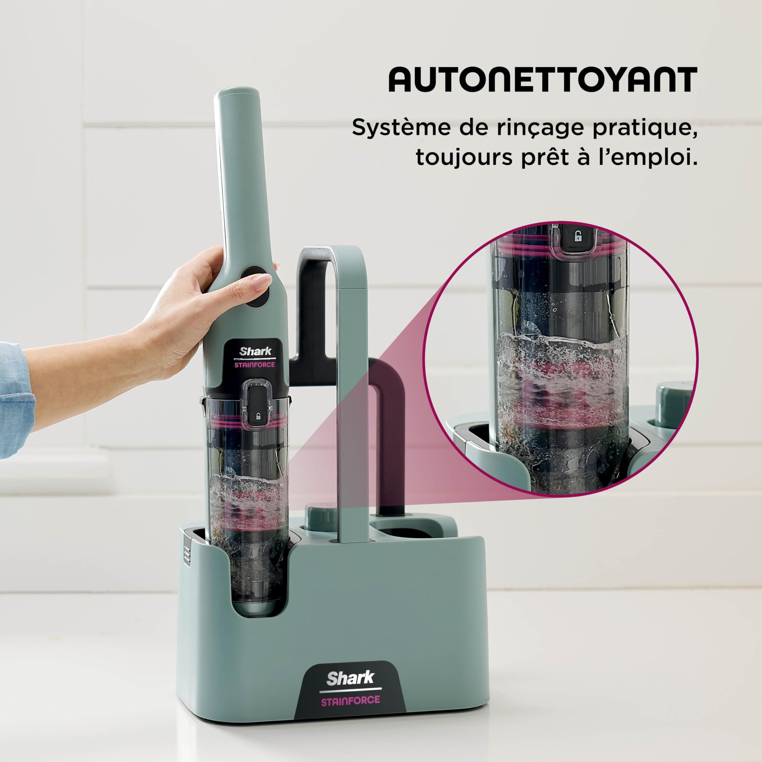Nettoyeur de tâches sans fil Shark StainForce taches et odeurs, léger, portable, détachant pour tapis, tissus d’ameublement, voitures, panier de rangement, accessoires, formule nettoyante, HX100EUCP