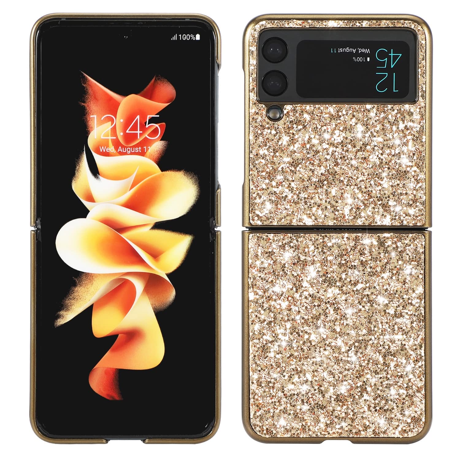 Hülle Kompatibel mit Samsung Galaxy Z Flip 3 Glitzer Silikon Sparkle Handyhülle Weiche TPU Bumper Hart PC Schutzhülle für Samsung Z Flip 3,Gold