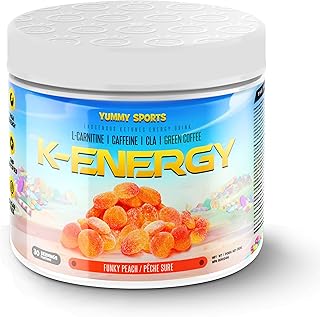 Yummy Sports K-Energy Drink Supplement, Boost Energy, Enhance Focus, Physical Performance, Powered by BHB MCT Caffeine – Keto-Friendly Energy Drink - 30 Servings - 210g - Funky Peach