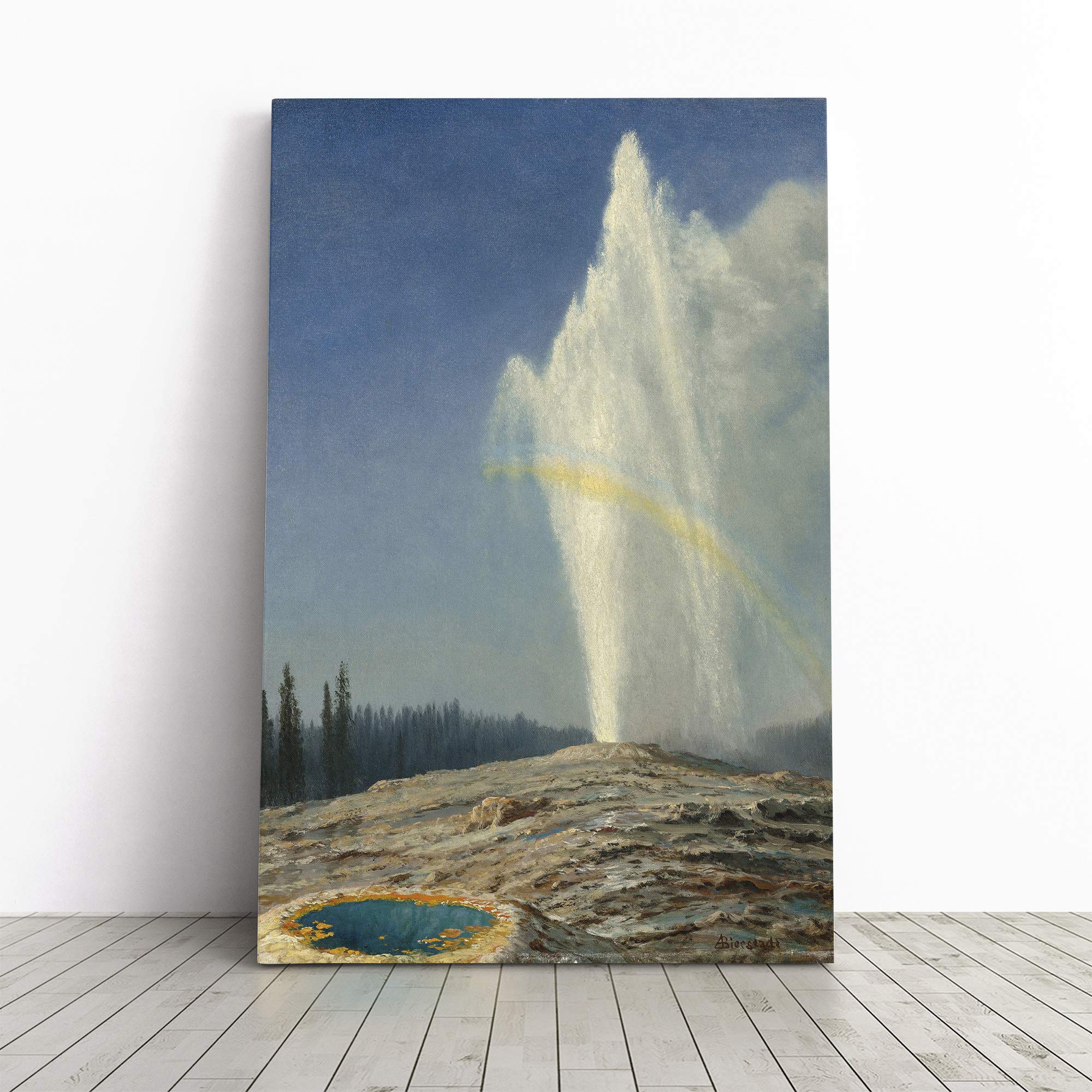 Big Box Art Canvas Print Wall Art Albert Bierstadt Old Faithful, Geyser Yellowstone | Mounted & Stretched Framed Picture | Home Decor for Kitchen, Living Room, Bedroom, Multi-Colour, 20x14 Inch