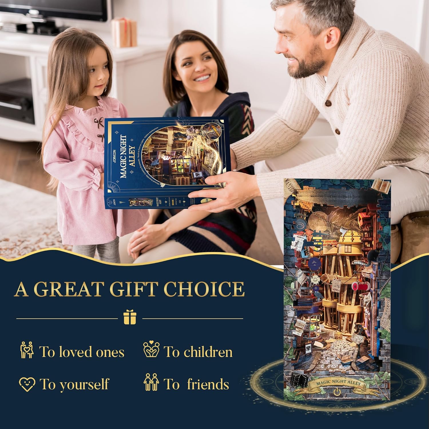 Magic Book Nook Kit - DIY Miniature House Dollhouse Kit for Adults Teens,3D Wooden Puzzle Booknook Bookshelf Insert Decor,Gifts for Family Friends -Magic Night Alley(SQ-16)