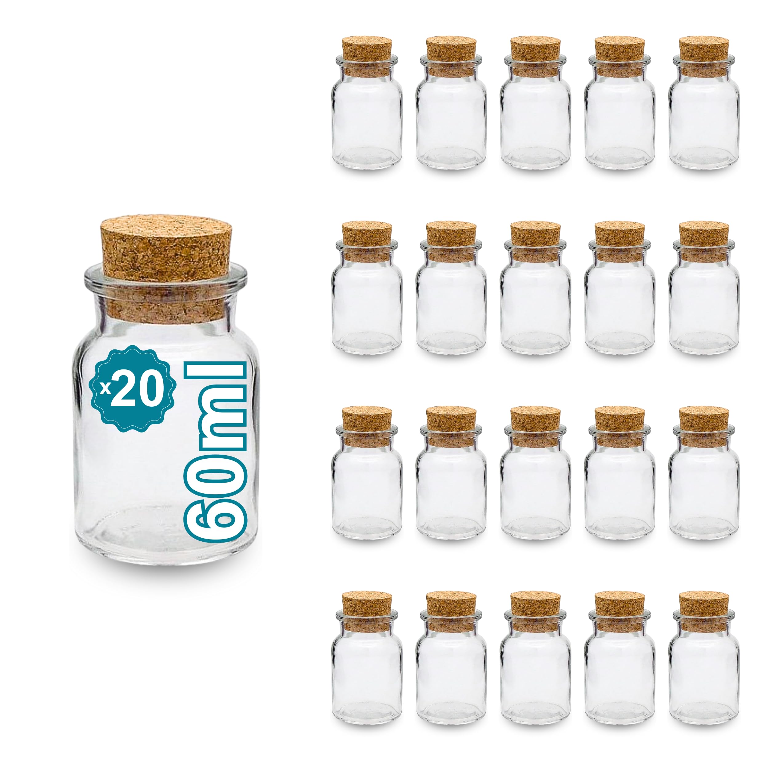 Espirito Rebelde 20 Mini Bouteilles En Verre 60 Ml Avec Bouchon Liège - Idéales Mariages, Baptêmes & Décoration