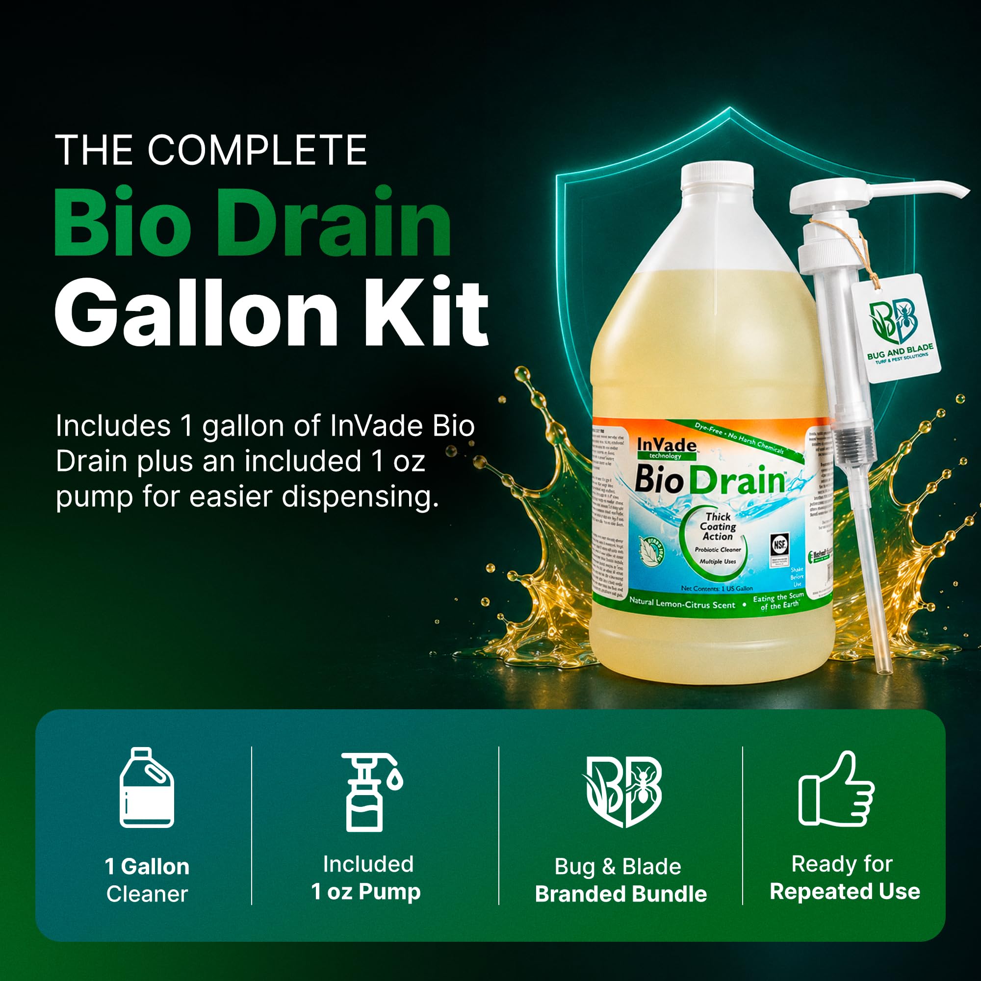 InVade Bio Drain Gel nettoyant pour canalisations 3,8 l + pompe Bug And
