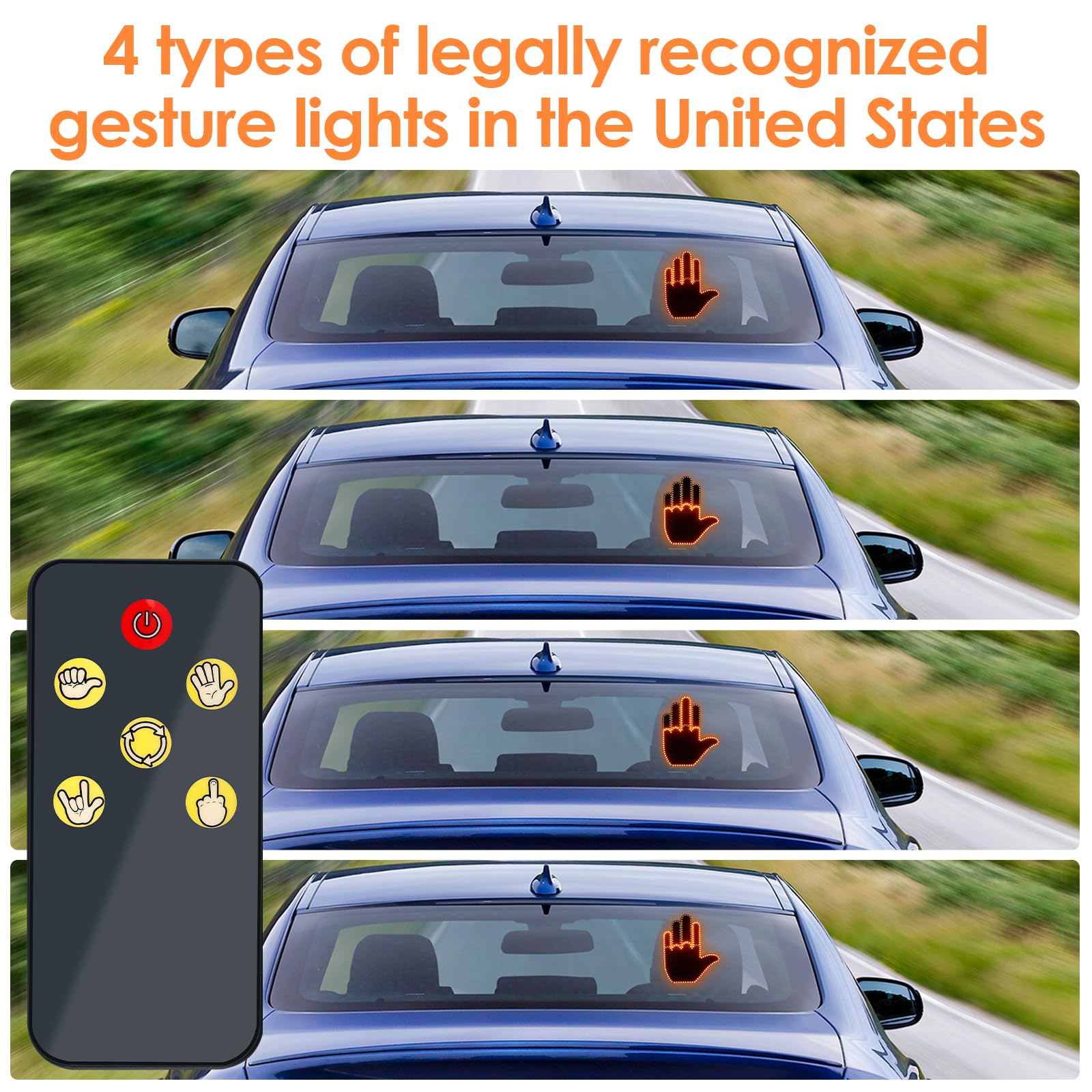 Car Finger Light with Remote Control LED Car Hand Gesture Sign Battery Powered Fun LED Middle Finger Sign for Car to Express Emotions Easy to Install for Cars Back Window Men Women