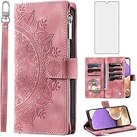 Vista 8 de Asuwish Funda de teléfono para Samsung Galaxy A32 5G 2021 de 6.5 pulgadas con protector de pantalla de vidrio templado, diseño de flores de mandala
