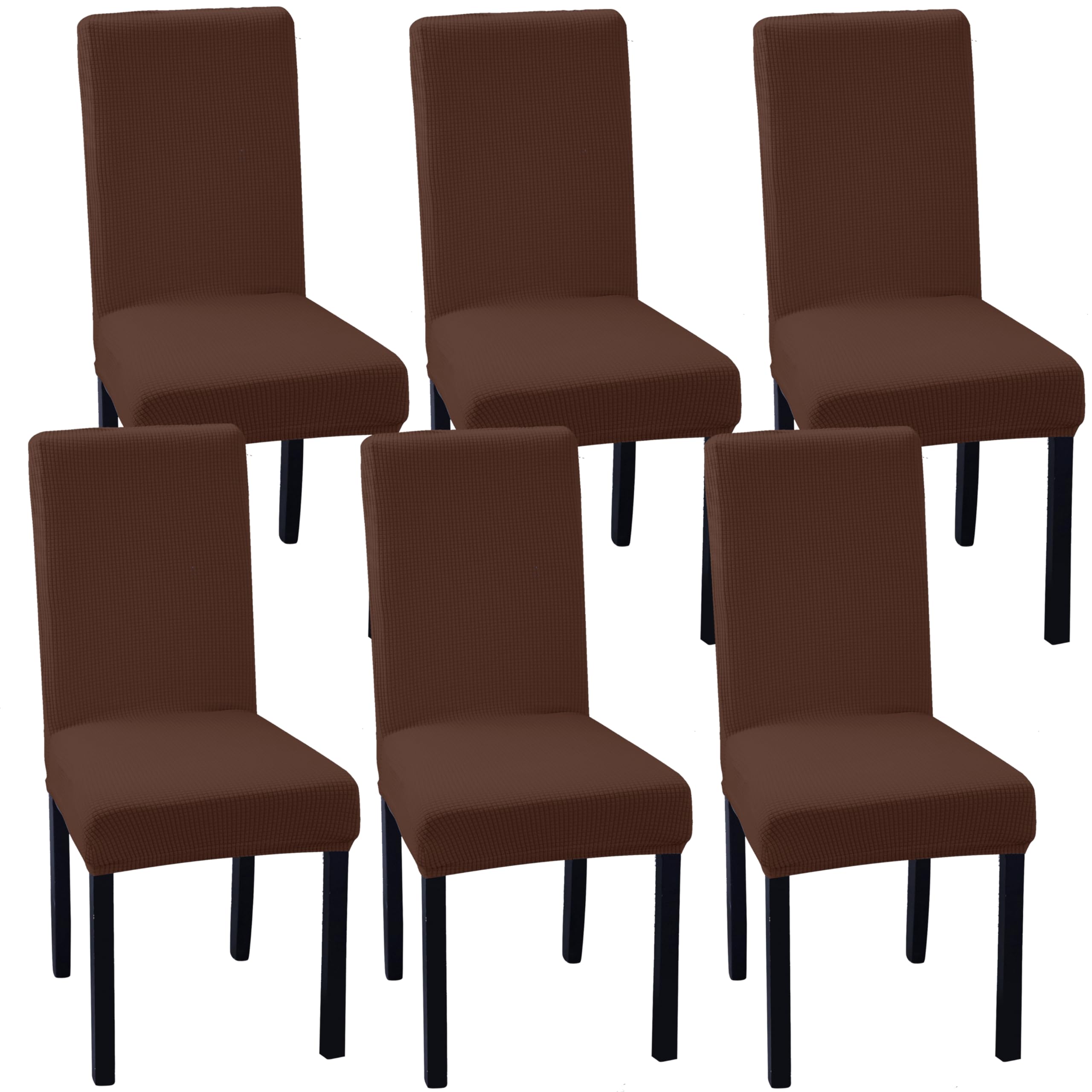 Ocves Chair Covers for Dining Room Set of 4 or 6, Stretch Dining Chair Slipcover Covers, Removable Washable Chair Covers, Chair Protector for Banquet, Kitchen, Party and home (Chocolate, Pack of 6)