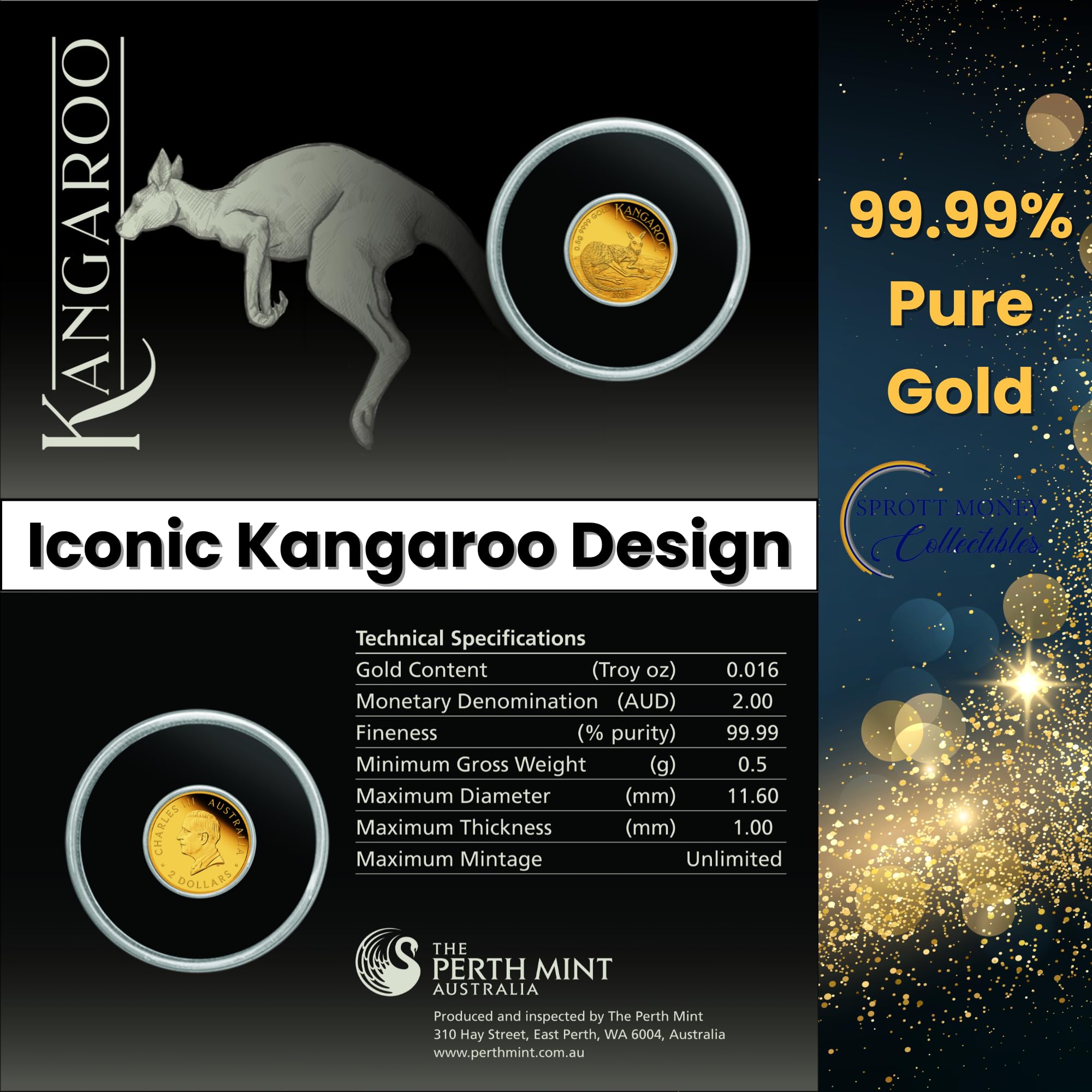 Sprott Money Collectibles - 2025 Mini Roo 0.5g Pure Gold Proof Coin in  Card, Ready to Gift - The Perth Mint Gold Coin Gift Ideas Coins Collectible  Unique Gifts : Amazon.ca: Toys & Games