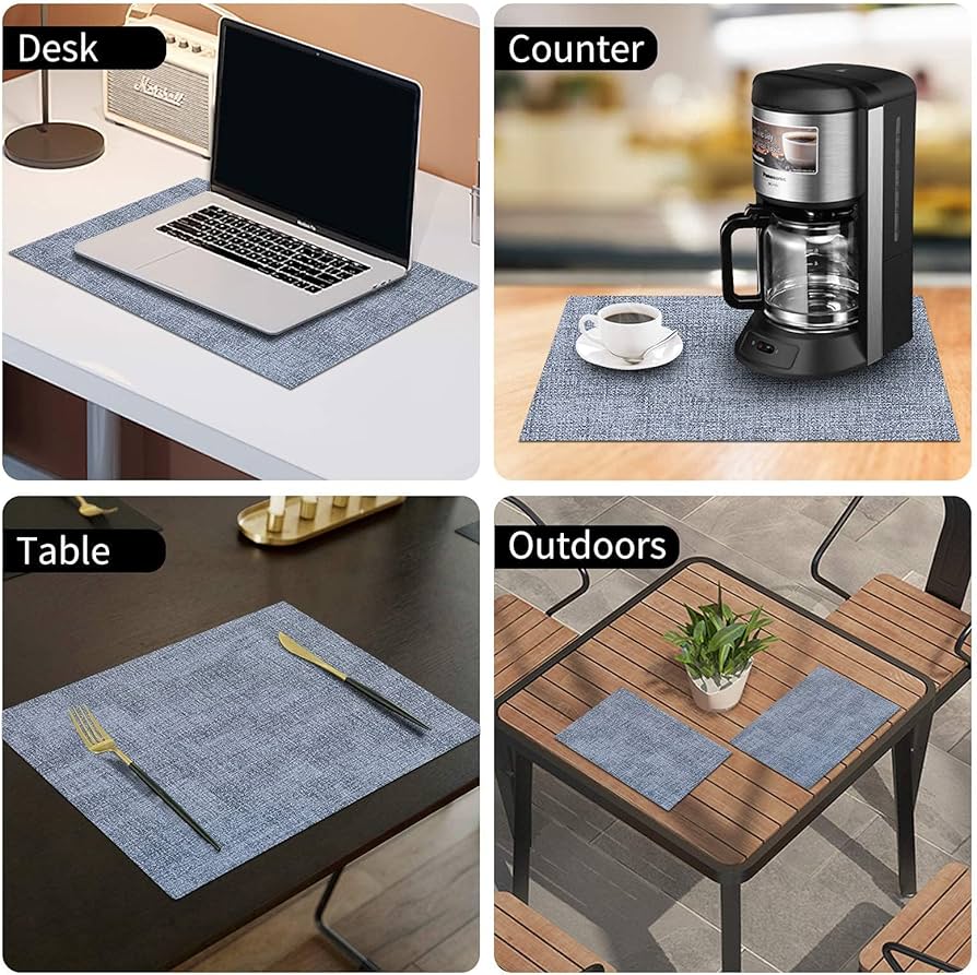 Homaxy Kunstleer, hittebestendige placemats voor eettafel, set van 6, waterdicht, afwasbaar, PU-tafelmatten, gemakkelijk schoon te maken, antislip placemats, 30 x 43 cm, blauw Homaxy Kunstleer, hittebestendige placemats voor eettafel, set van 6, waterdicht, afwasbaar, PU-tafelmatten, gemakkelijk schoon te maken, antislip placemats, 30 x 43 cm, blauw
