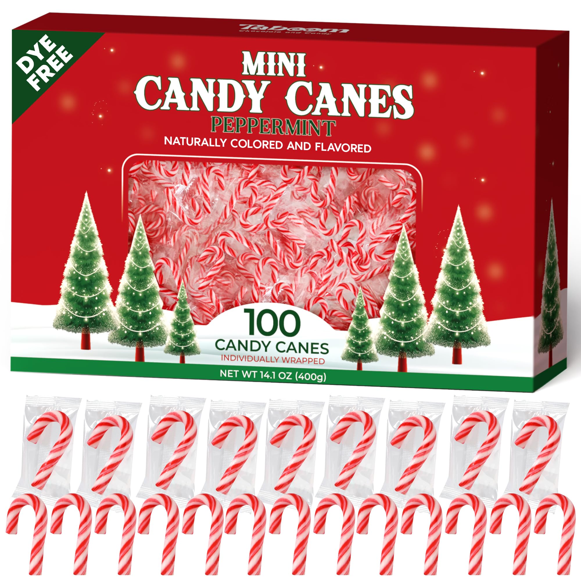 Mini Candy Cane Individually Wrapped 100 Pack - Dye-Free Small Peppermint Candy Canes Red & White Christmas Candy For Holiday Gifts, Stocking Fillers, Party Favors & Decorations