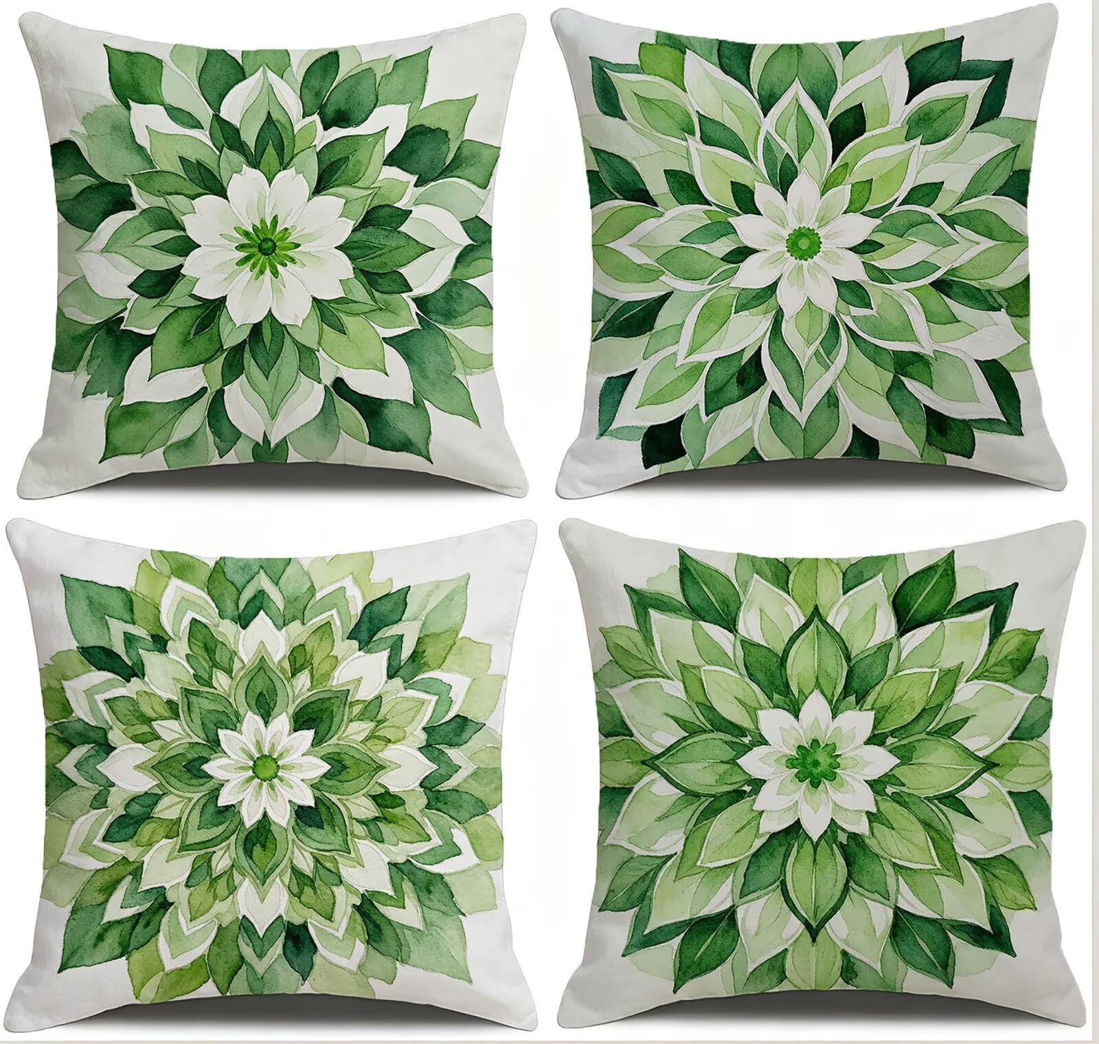 Verde Federe Cuscini Divano 50x50cm, Cuscini da Esterno Set de 4, Cod-170 | Lin Copricuscini Decorativi Letto Arredo, per Letto, Soggiorno, Giardino, Esterno, Casa Decorazione Set di 4 Mandala