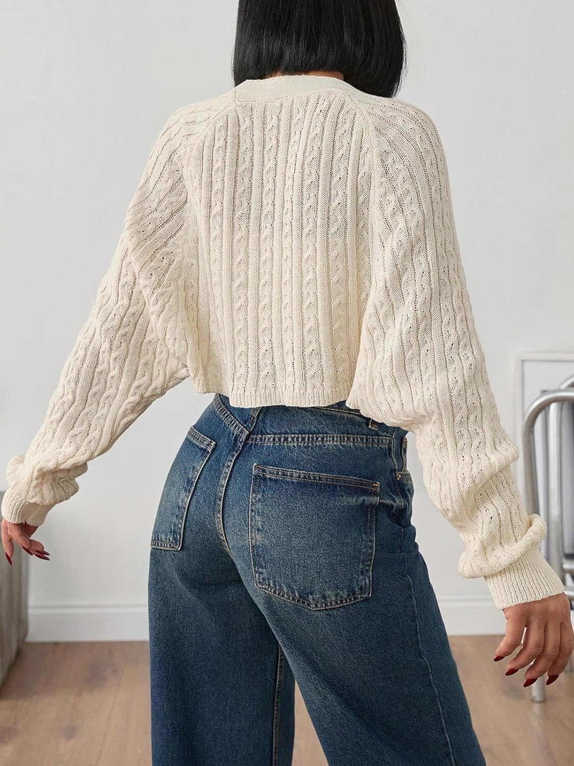 Women's Bolero Shrug Sweaters Knitted Open Front Long Sleeve Cropped Tops Casual Fashion Cardigans Sweater - Image 5