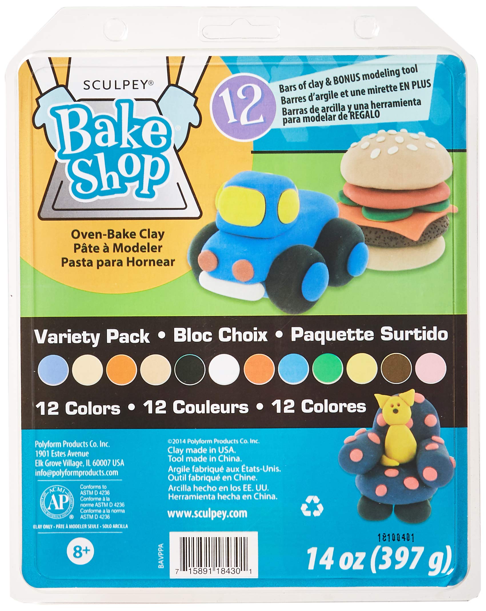 Sculpey Bake Shop Polymer Oven Bake Clay, 12 unique color set for kids