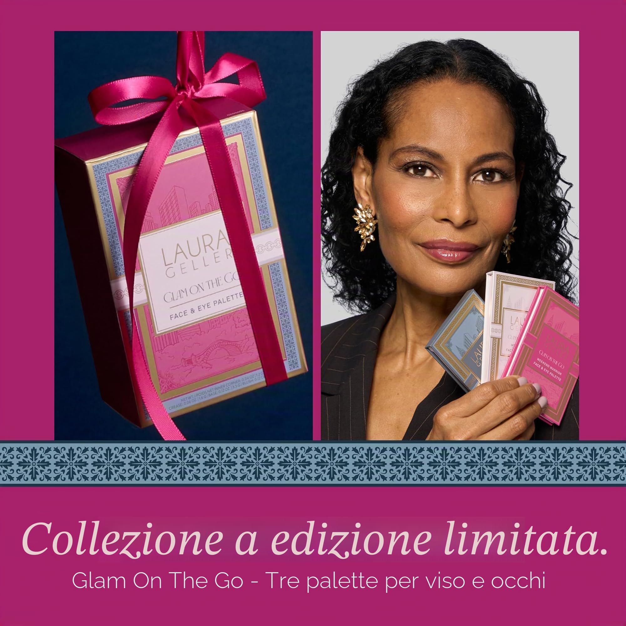 Laura Geller Beauty Glam On the Go - Palette di ombretti e fard, ogni confezione include tre pallet, pronto per essere regalato, trucco facile da usare per pelli mature