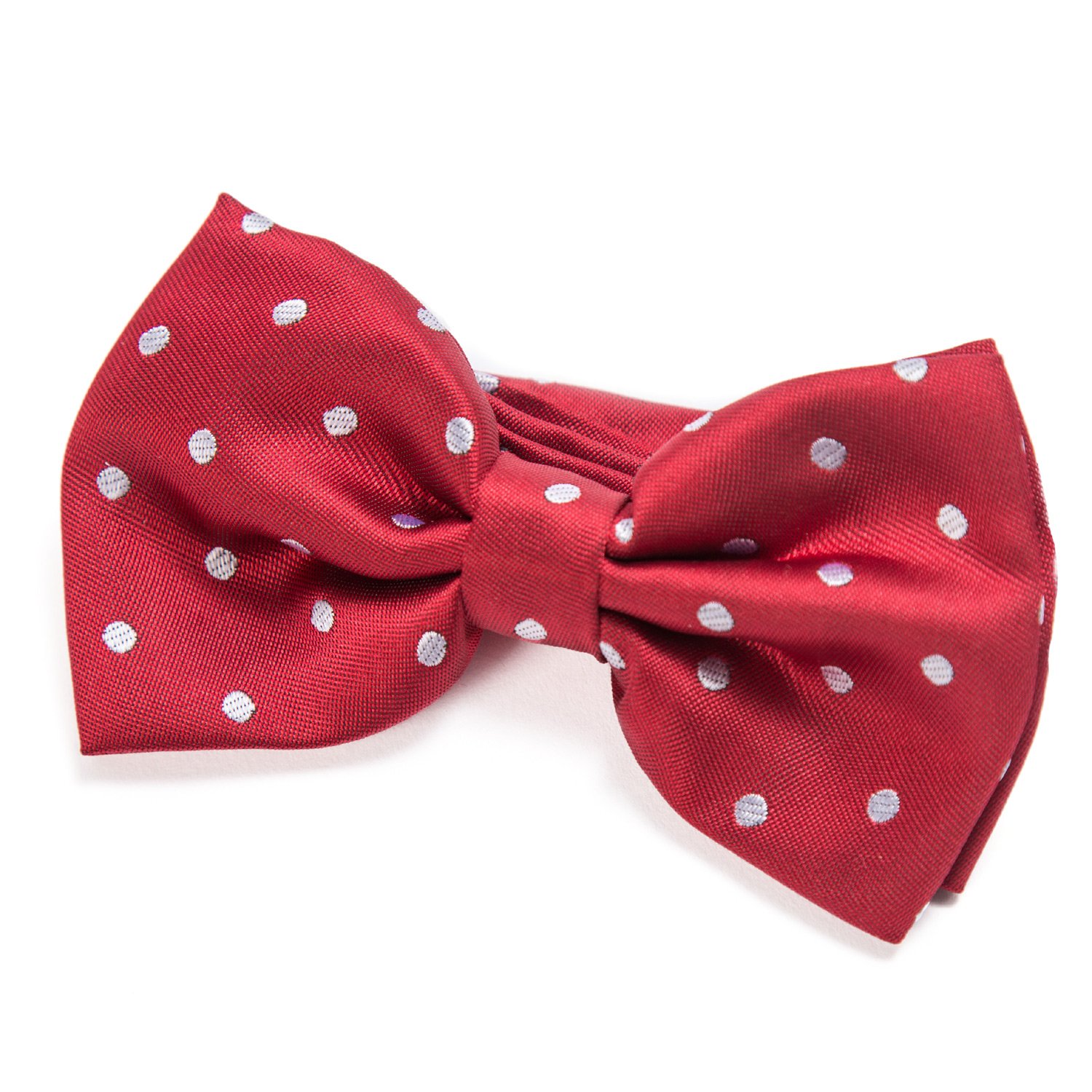 Dondon Men's Red - White Bow Tie Polka Dots Pre-Tied Handmade And Adjustable Red