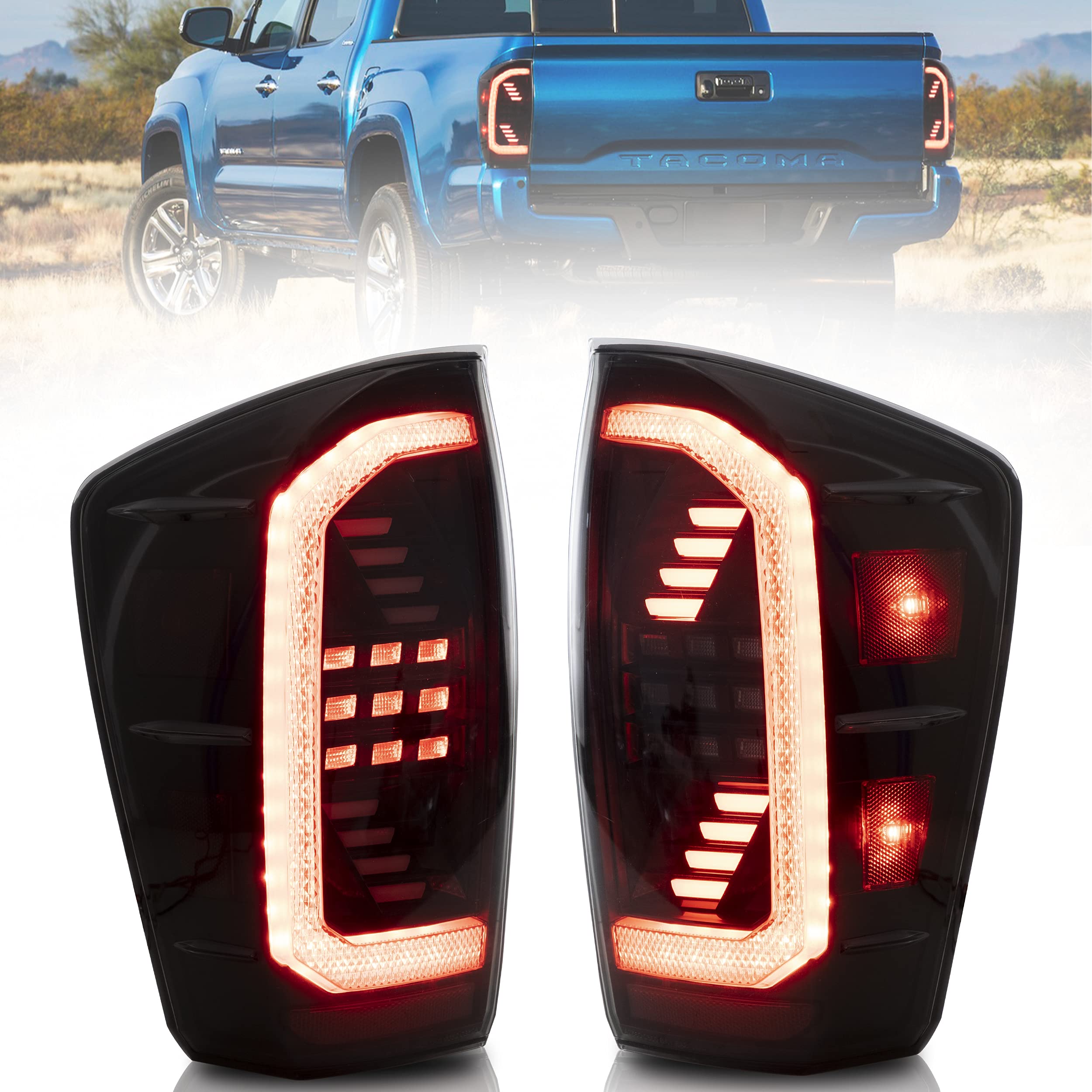VLAND LED Taillight Fit for 2016-2022 Toyota Tacoma(TRD Off Road, SR5, SR, TRD Pro, TRD Sport, Limited) with Startup Animation, Smoked
