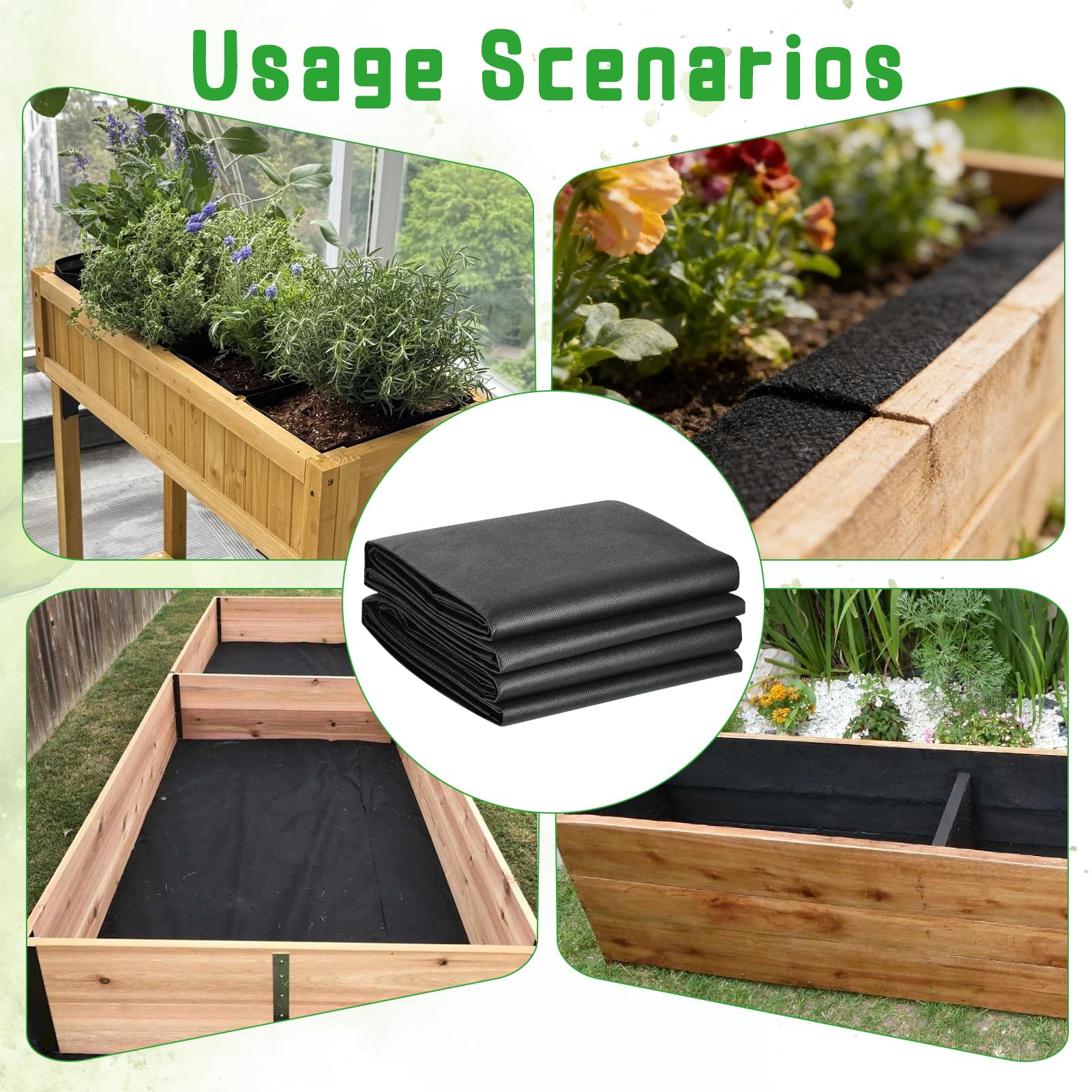 Lot de 2 doublures en tissu non tissé pour jardinière 2,9 m x 1,6 m noir évacuation d'eau rétention du sol