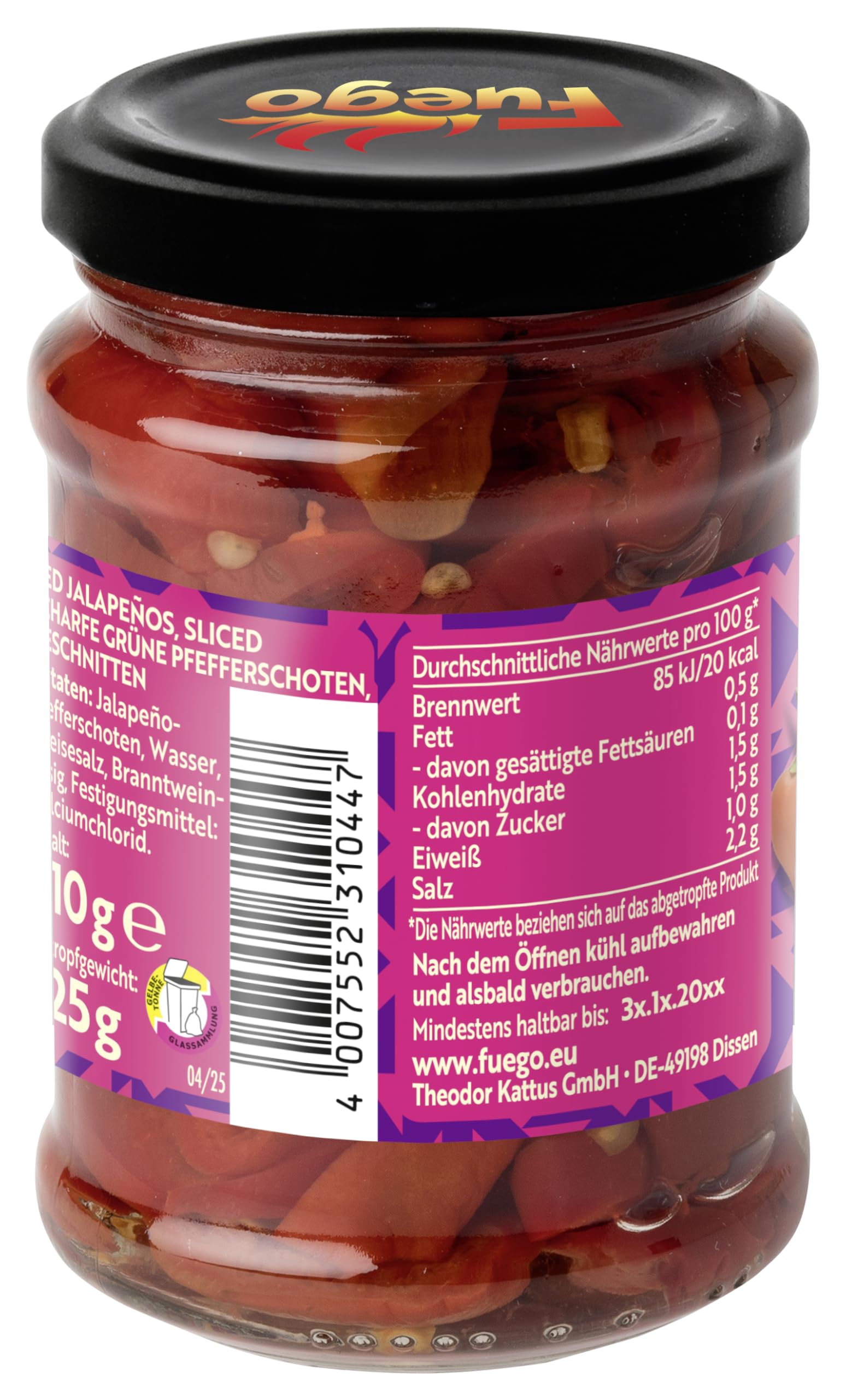 Fuego - Rote Jalapeños geschnitten| 125 g (Abtropfgewicht) im Glas Verleiht einer Vielzahl an Gerichten eine mexikanische Schärfe