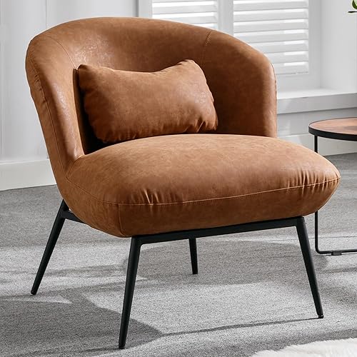 DUOMAY Silla decorativa moderna, tapizada de sherpa, sofá individual Boucle con almohada lumbar, patas de metal, silla para sala de estar,