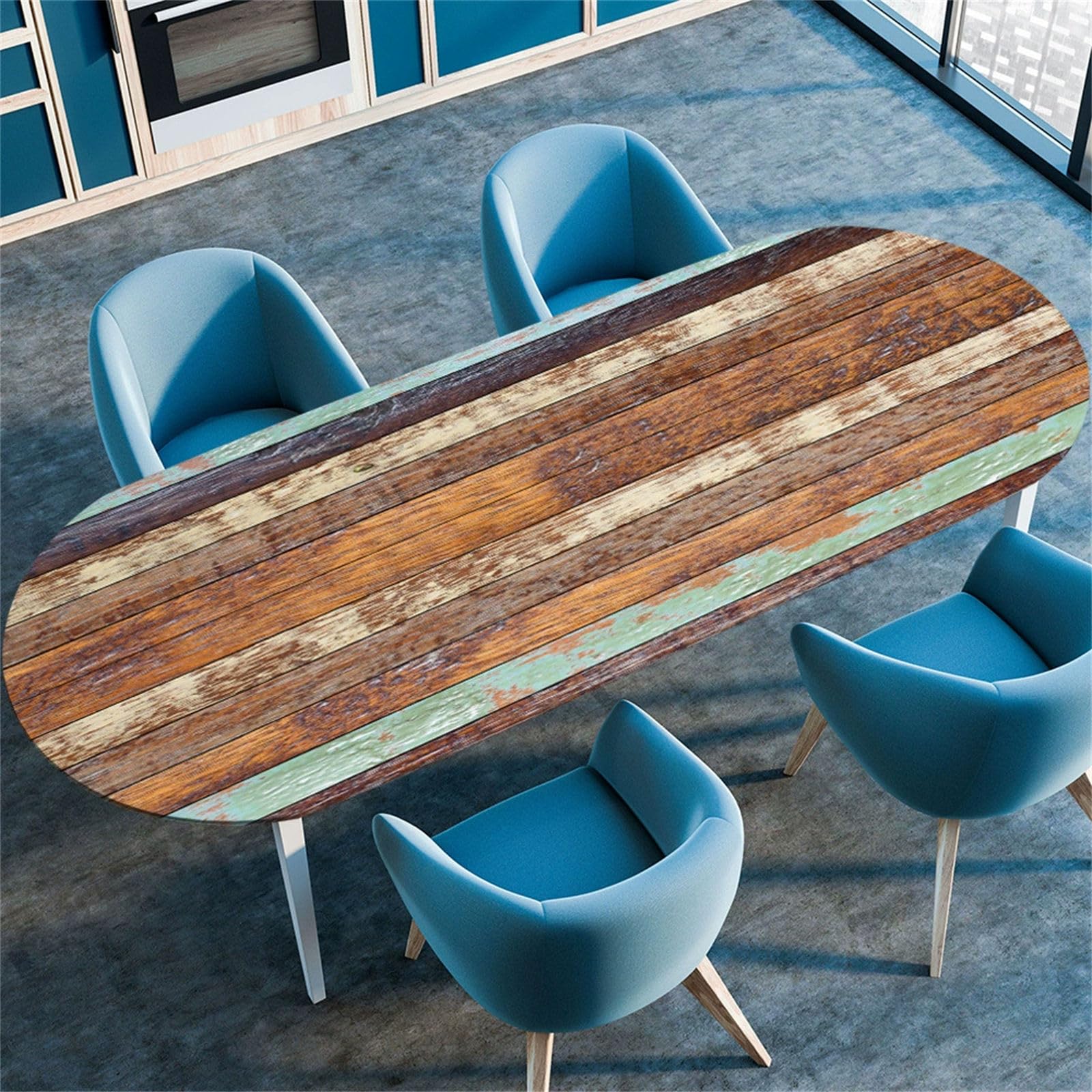 Morbuy Oval Elastic Fitted Tablecloth, 3D Wooden Board Pattern Oval Fitted Table Cover Waterproof Wipe Clean Table Cloth Stain Resistant Tablecloths for Party Kitchen (Wooden Board 1,107x165cm)