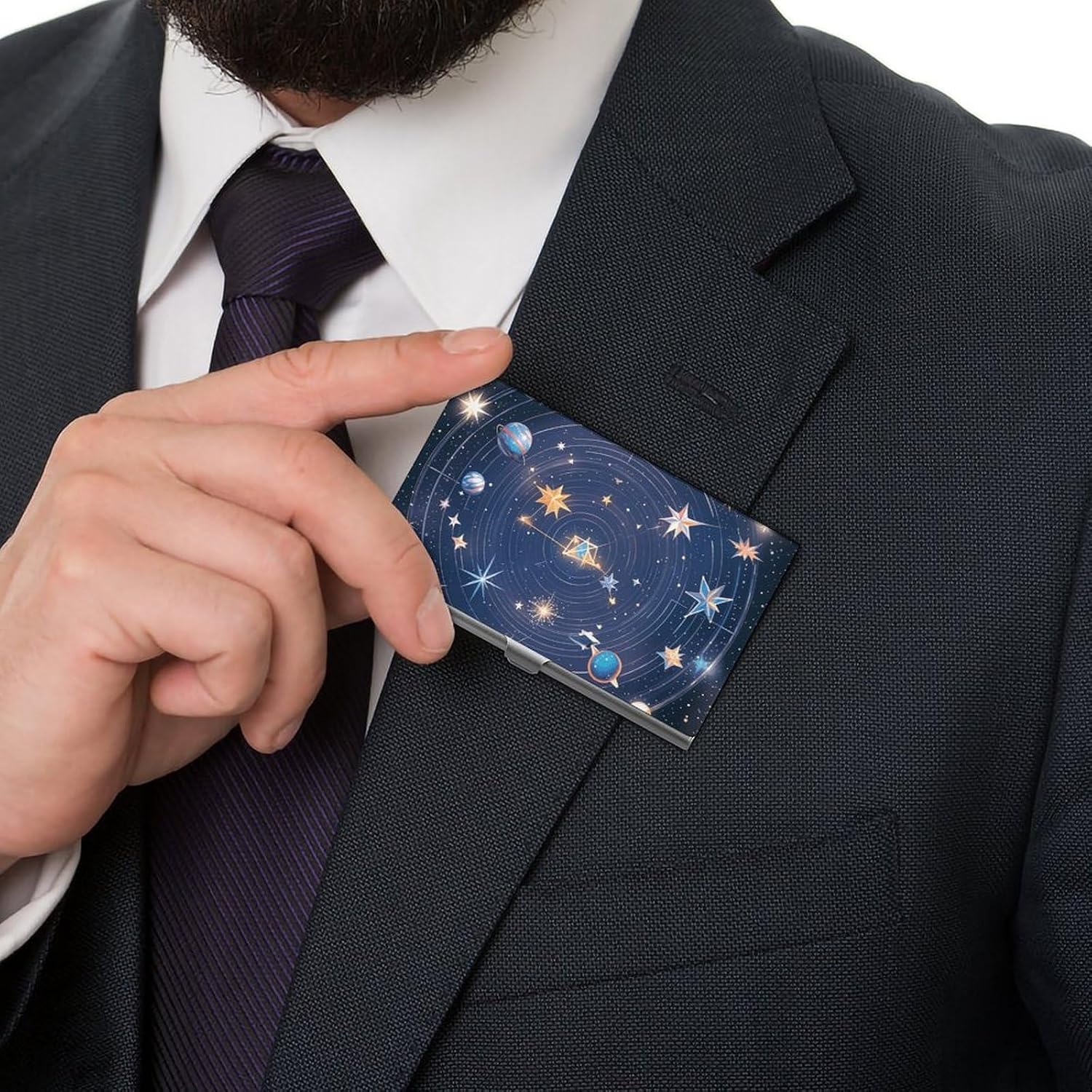 Constellations Cosmic Galaxies Business Card Case for Women Or Men Snaps Closed Portable Name Holder Credit Card Holder for Business Meeting Use