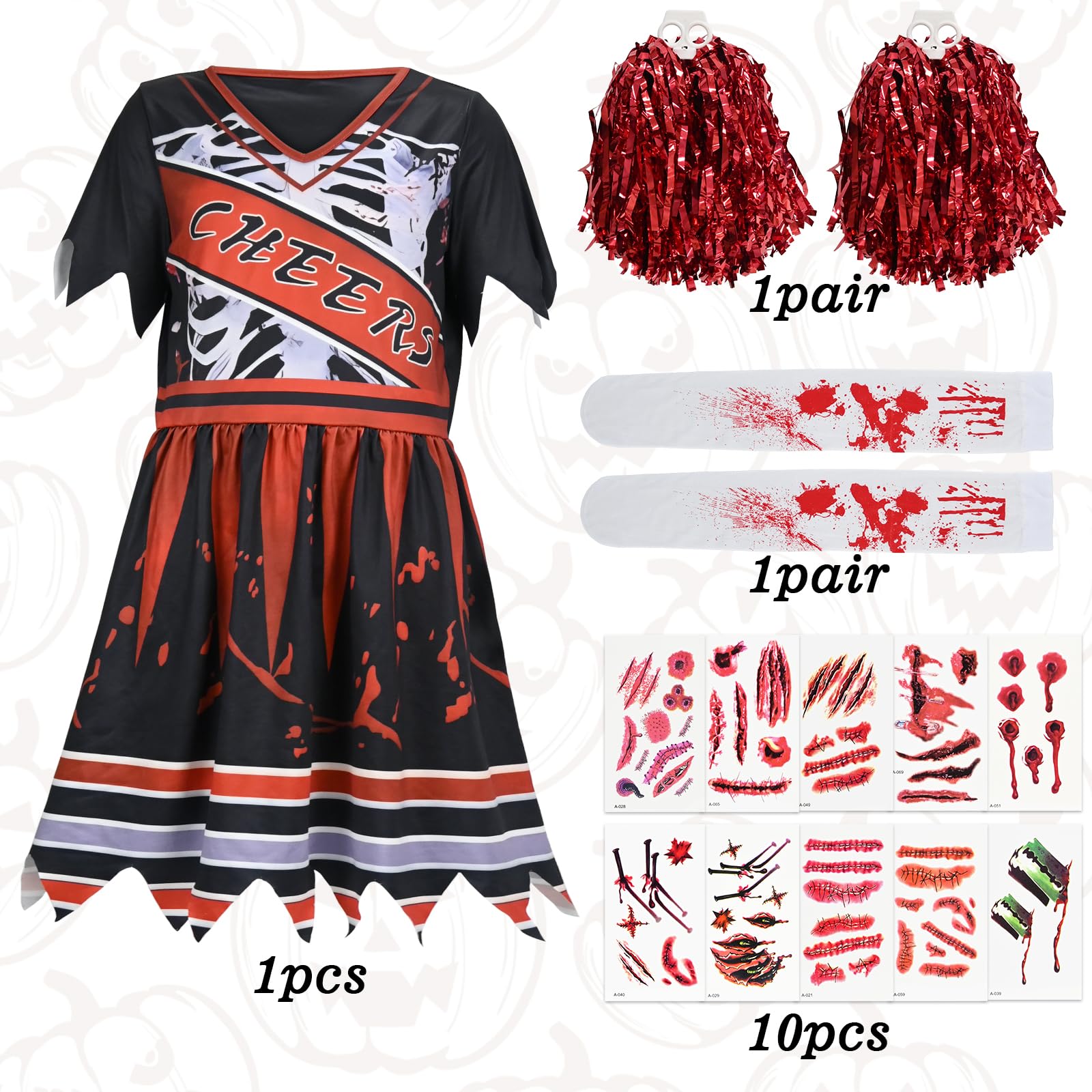 Children's Cheerleading Costume, Children's Halloween Costume, Girls' Halloween Cheerleading Costumes, Including Stockings - Image 3