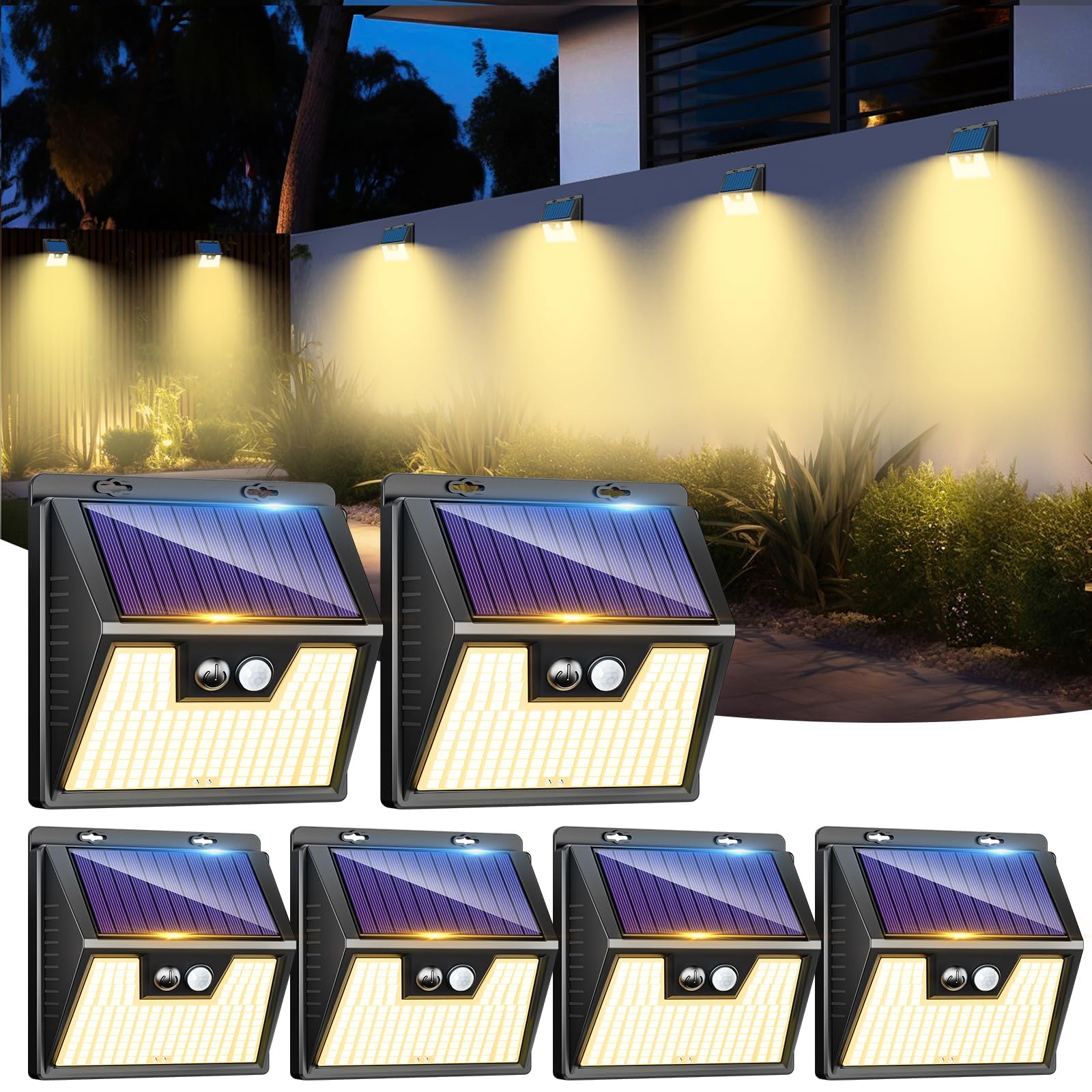 LOTMOS 6 Stück Solarlampen für Außen mit Bewegungsmelder, 176 Superhelle LED Solarleuchten für Aussen IP65 Wasserdichte, 3 Modi Solar Lampe Outdoor für Garten Garage Hof Draußen, Warmes Weiß