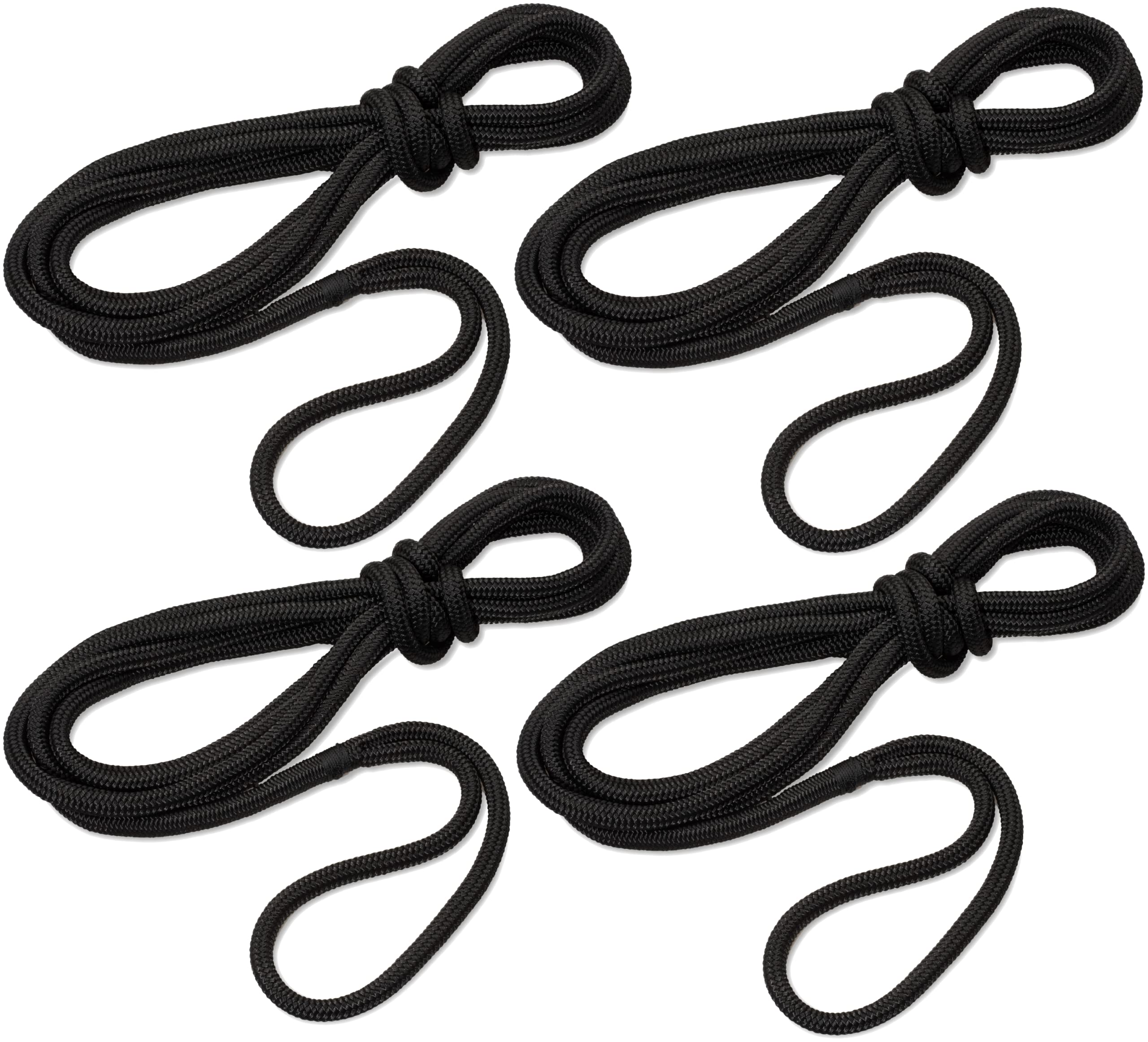 Seilflechter - Festmacher Set 14 mm Ø, 2X 6m und 2X 10m Länge, 40 cm Auge gespleißt & getakelt, Taifun Festmacherleinen, Schwarz, 3700 daN