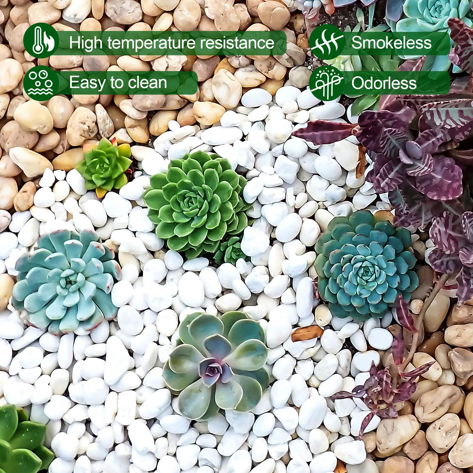 Ciottoli bianchi lucidi naturali da 1 kg, rocce bianche decorative da 0,9 cm per piante in vaso, riempimento, acquari, rocce decorative all'aperto