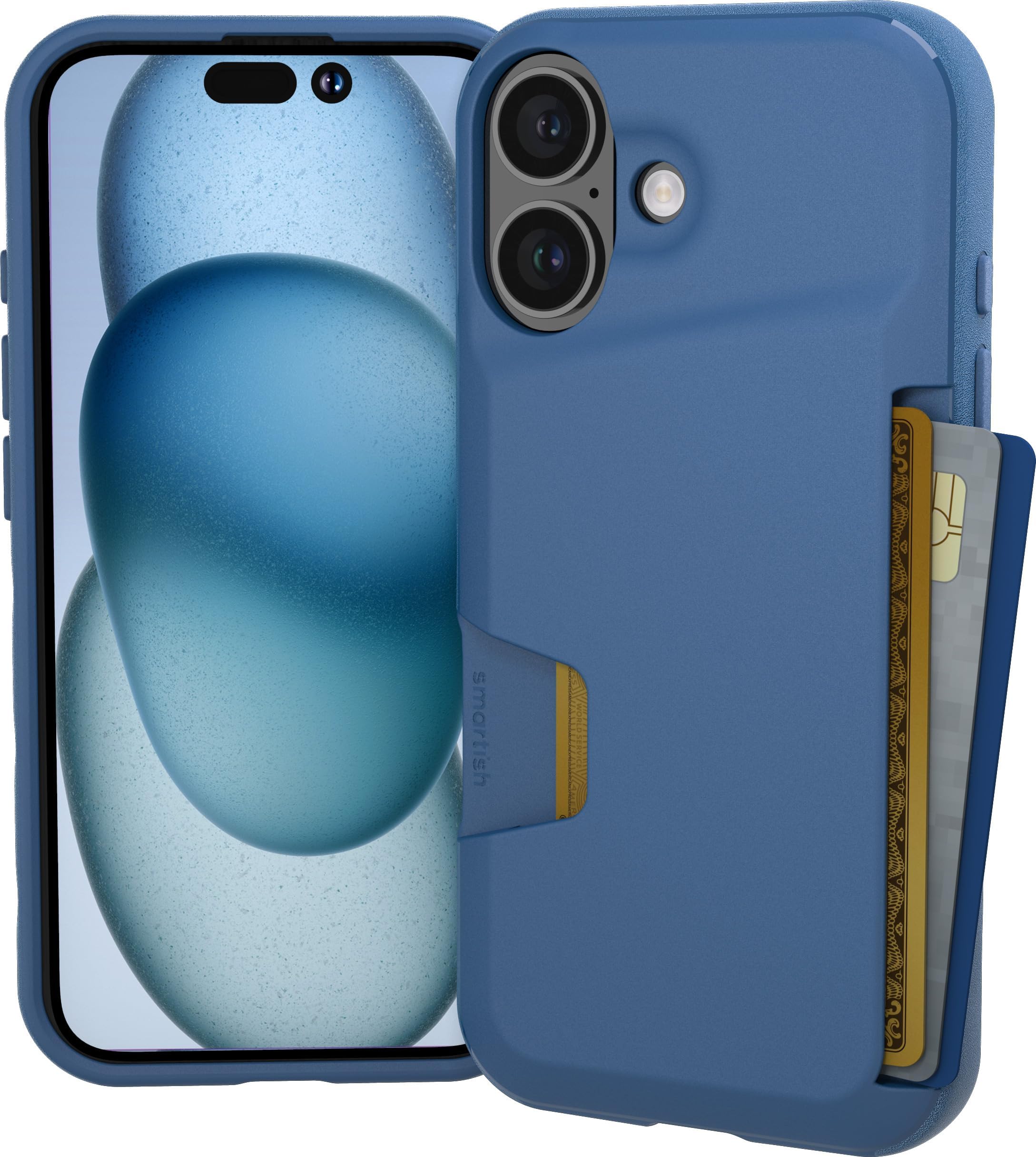 Smartish® iPhone 16 Wallet Case - Wallet Slayer Vol. 1 [Slim + Protective] Credit Card Holder - Drop Tested Hidden Flip Card Slot Cover Compatible with Apple iPhone 16 - Blues on The Green