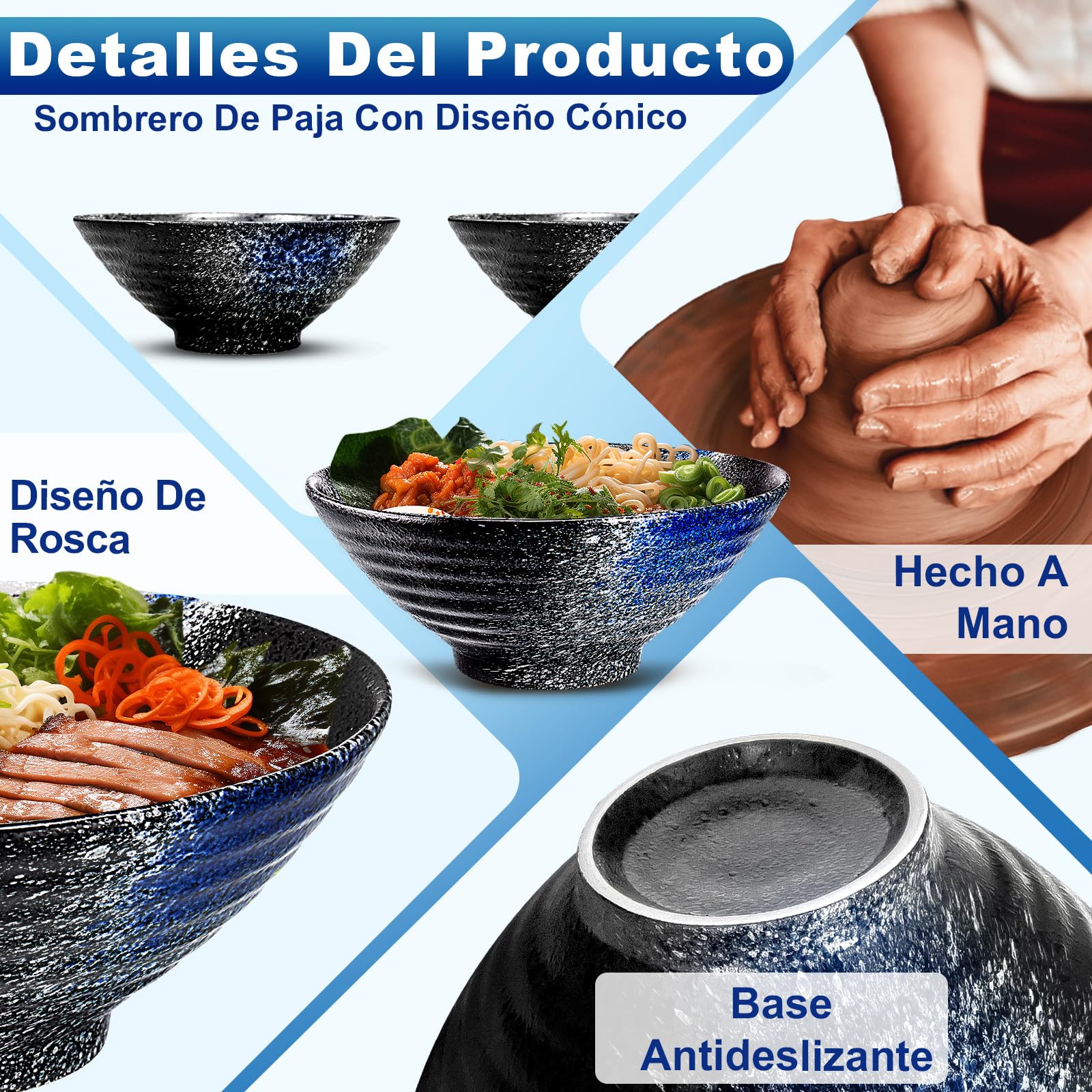 8 Pulgadas Grandes Juego De 2 Tazones De Cerámica Para Ramen De(9 Piezas) - Para Lavavajillas Tazones De Porcelana Para Ensaladas Fideos Cereales Con Recetas Palillos Tenedores Y Cucharas Para Apto