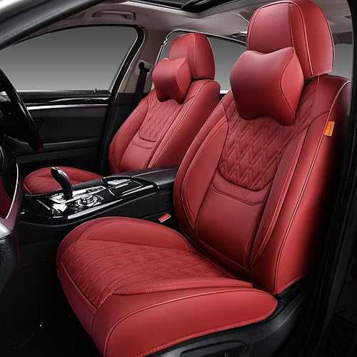 Miniatura 8 de Juego completo de fundas de asiento de automóvil, fundas de cuero transpirable para asientos delanteros y traseros y reposacabezas, funda universal