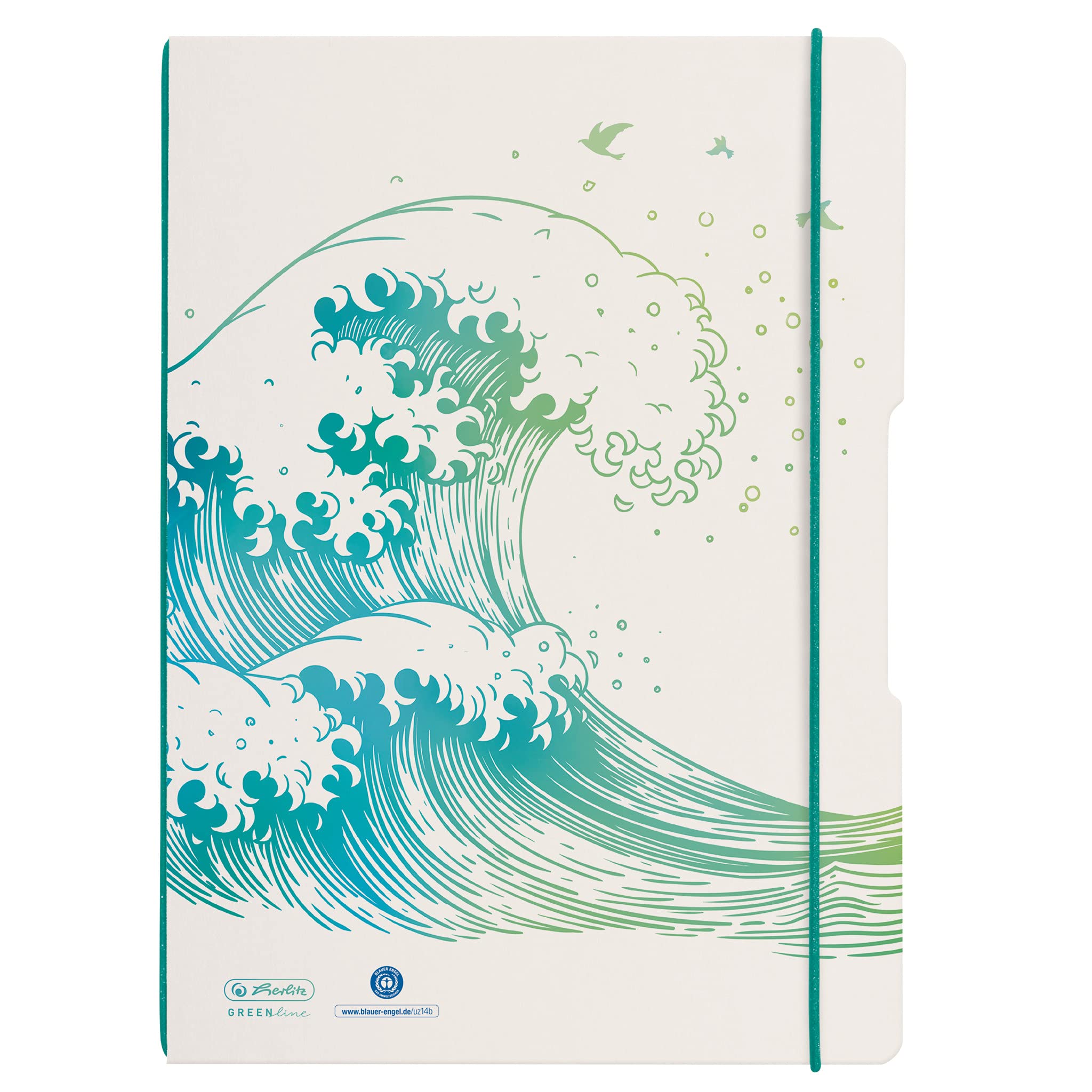 Herlitz 50033645 Flex Notebook, A4, 2 x 40 Sheets, Lines and Squares, Motif: GREENline Wave, 1 Piece