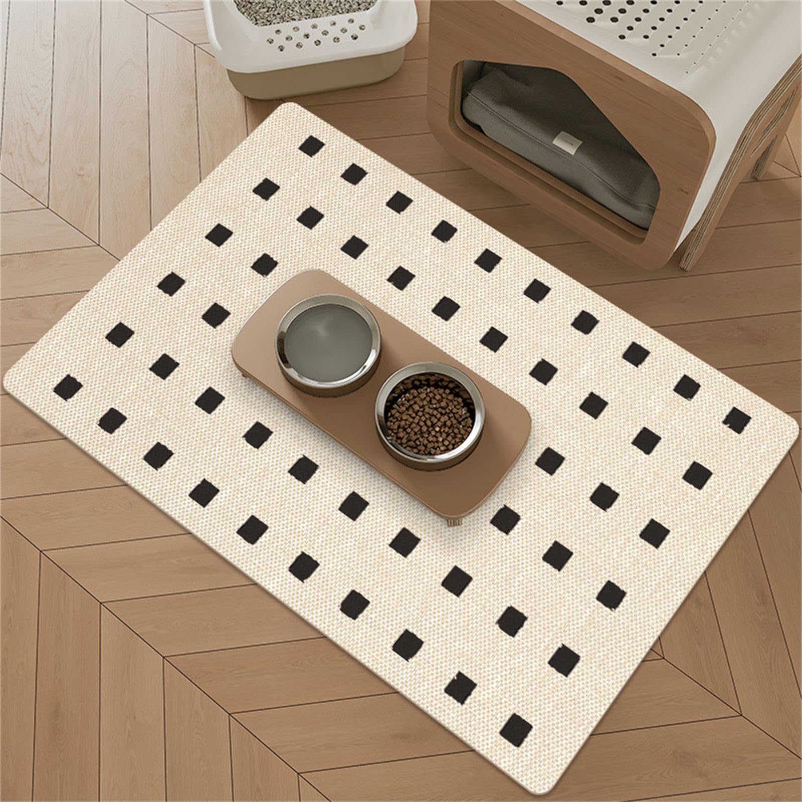 Hearda Pet Mats for Food Bowls Water Absorbent, European Style Pet Food Mat Non Slip Quick Dry Cat Feeding Mat Diatomite Pet Feeding Mat Dog Bowl Mats Water Dispenser Mat (50x80cm,Simple Style)