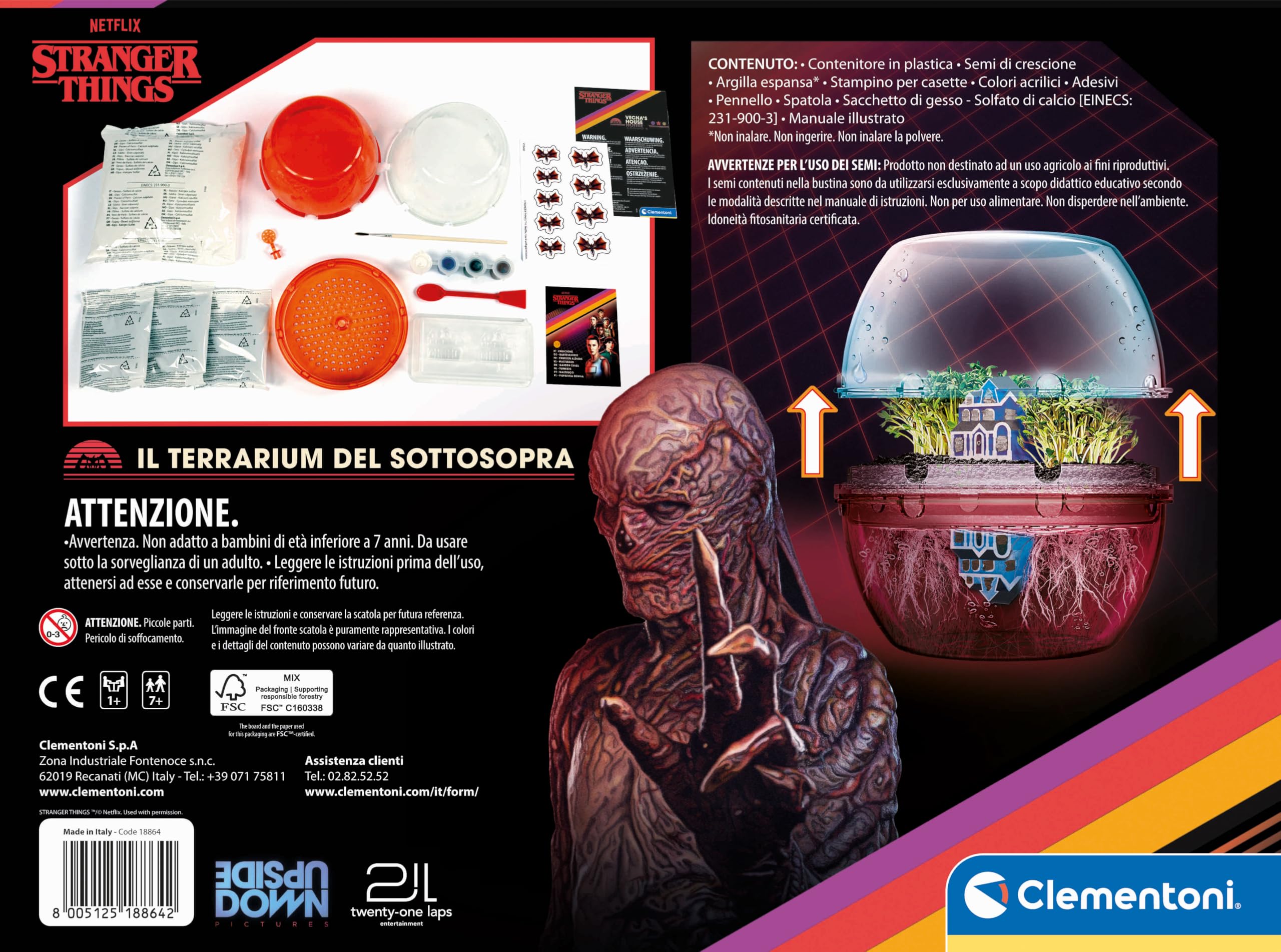 Clementoni Scienza - Terrarium Stranger Things, dalla Serie Netflix, Gioco Scientifico per Bambini 7+ Anni e Adulti, Kit Piante da Coltivare, Made in Italy, Lingua Italiana, 18864