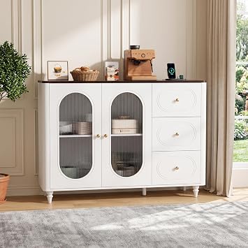 Sideboard, Buffet Storage Cabinet with Power Outlet, Kitchen Pantry Cabinet