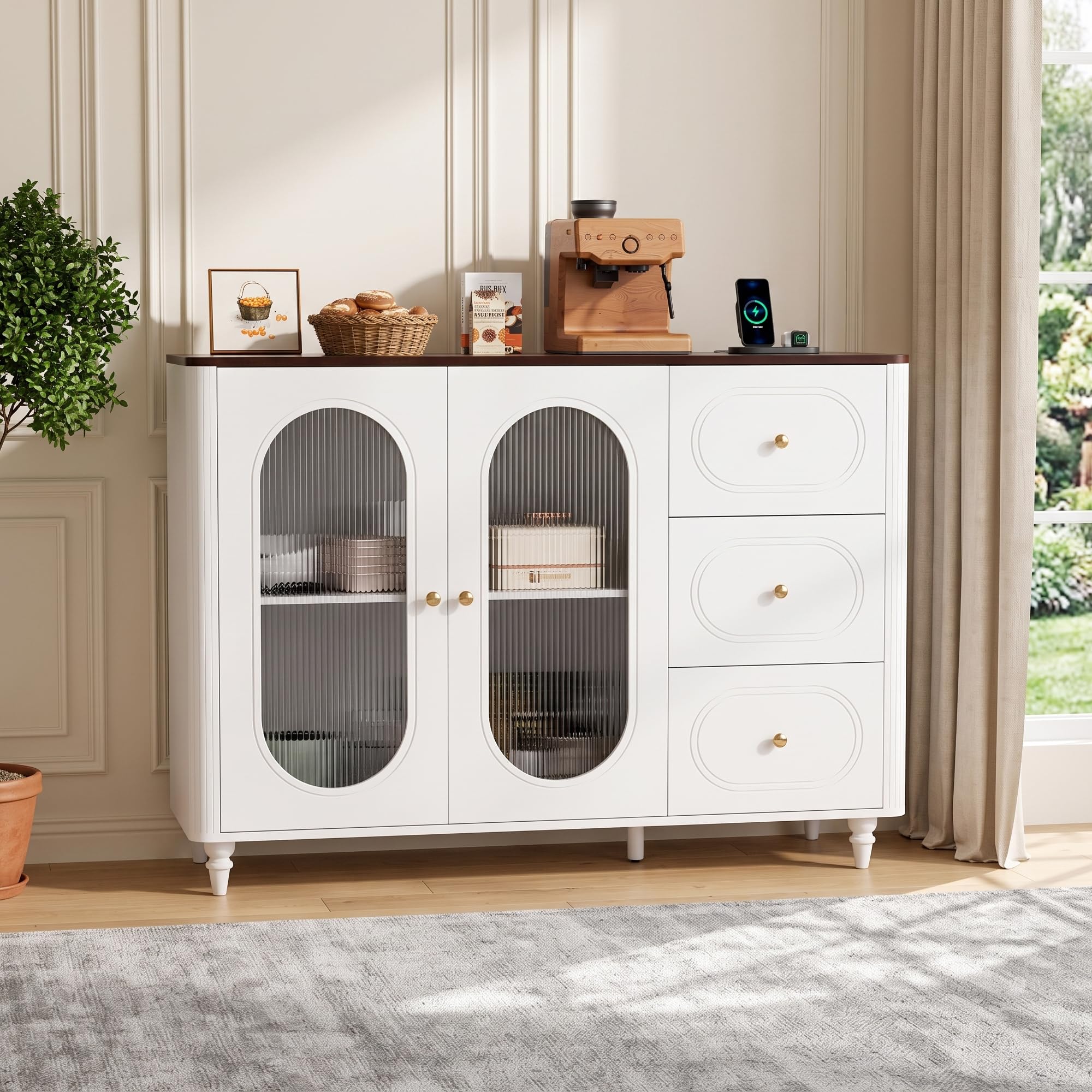 Sideboard, Buffet Storage Cabinet with Power Outlet, Kitchen Pantry Cabinet — image 1
