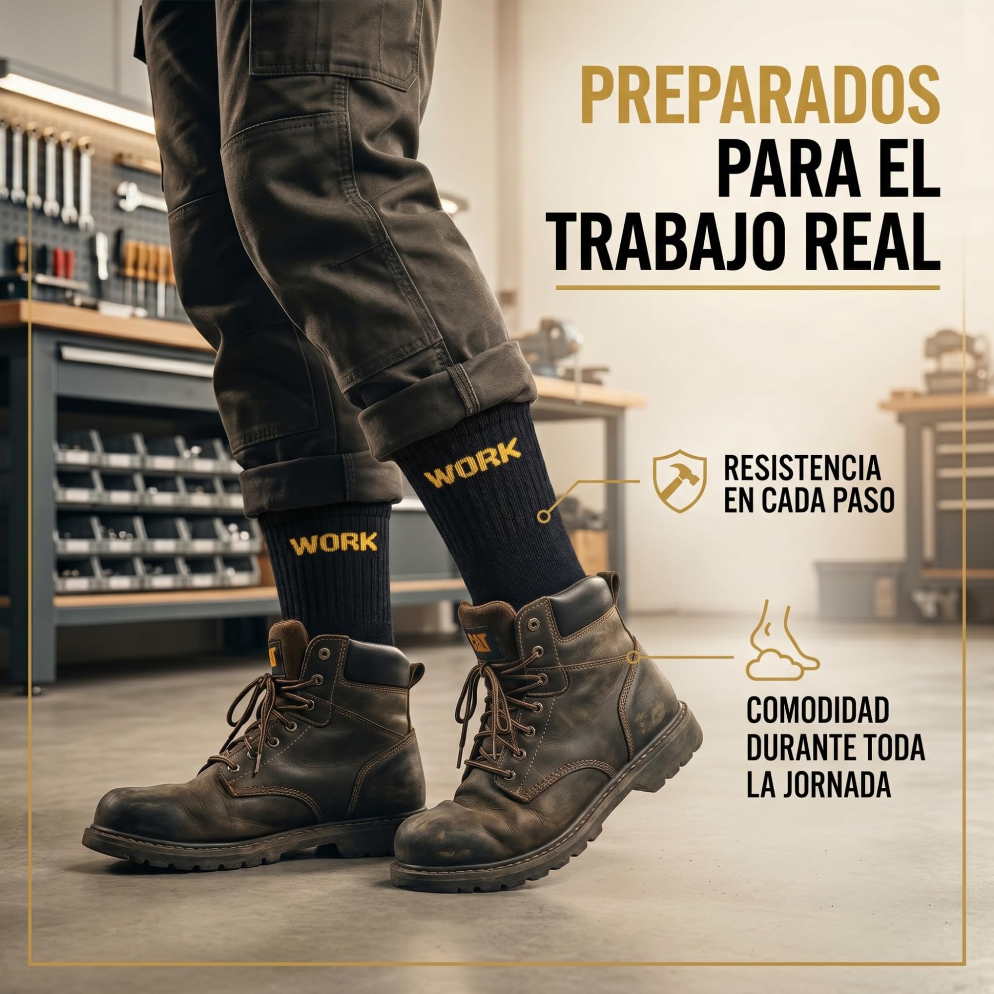 Calcetines Trabajo Hombre Reforzados, Calcetines con Base Acolchado para largas jornadas, Algodón con Talón y Punta Reforzados, Surtido, Calcetines Work Interior Suave y Transpirables.