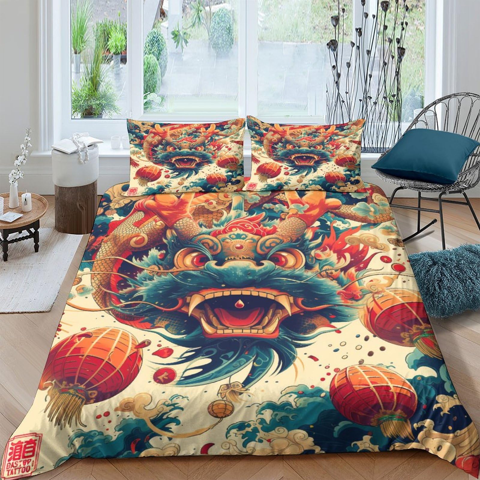 Funda de edredón de león 3D King 220x240 cm de microfibra con 3 piezas para cama