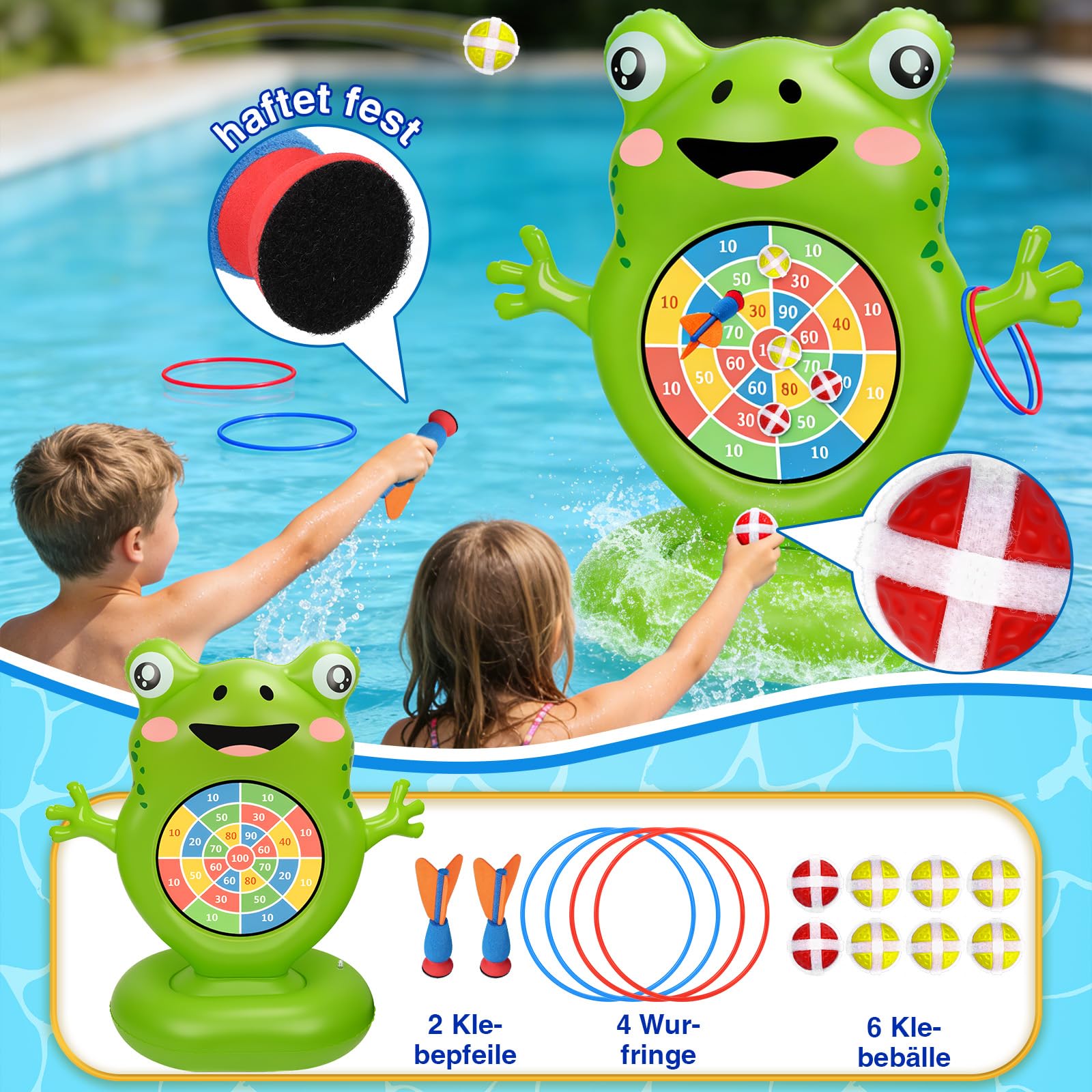 IEEILULU Aufblasbare Poolspielzeug für Pool, Wasserspielzeug Wurfspiel mit Werfen Ball, Ringwerfen, Aufblasbares Dartspiel Spielzeug Outdoor Indoor Party Garten Strand Sommer für Kinder Erwachsene