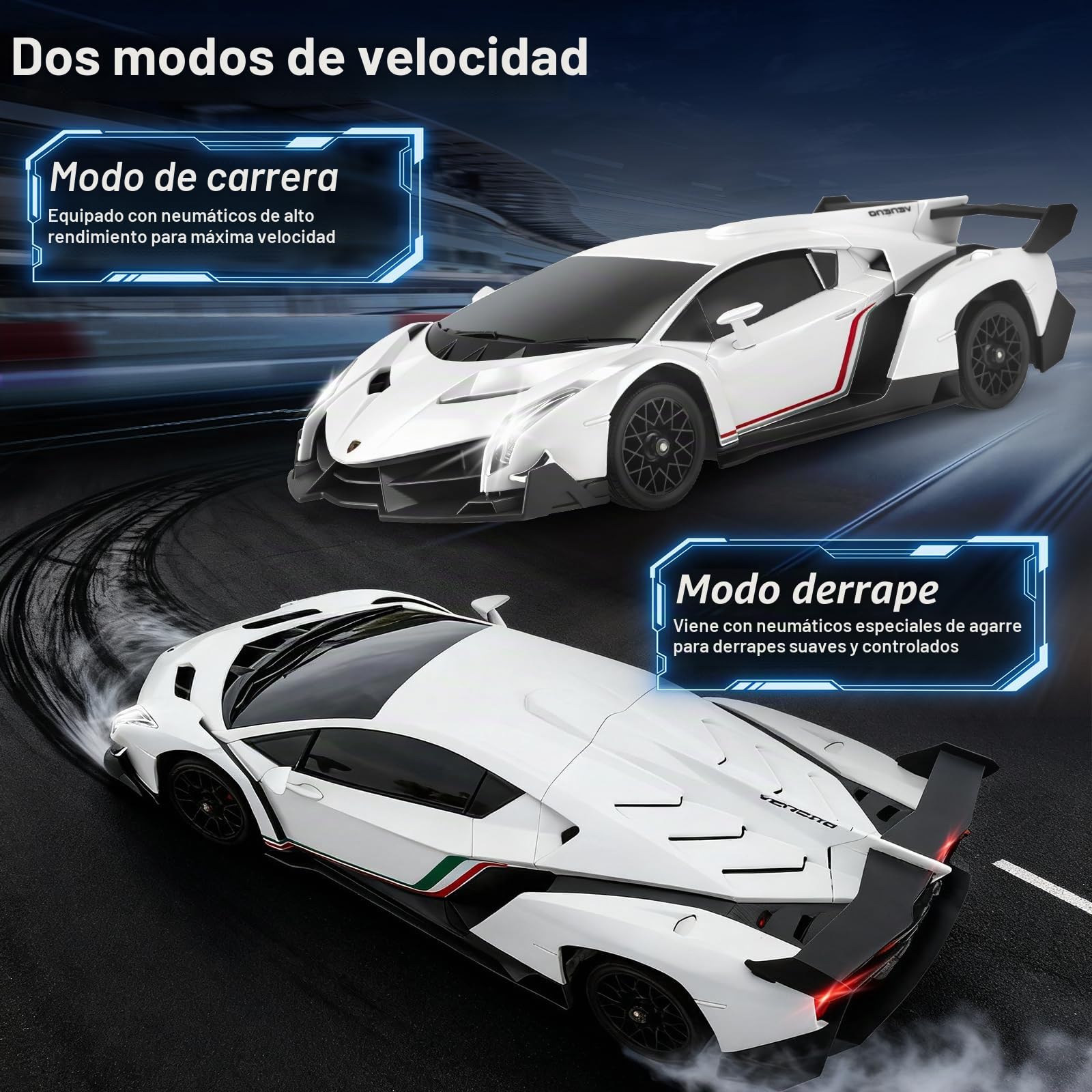 Lamborghini RC Car 1:18 4WD RC Drift Coche con luces LED, 35 KM/H Mini Drift Auto teledirigido 2.4 GHz Coche teledirigido para niños a partir de 6 7 8 9 10 11 12 años + (blanco)
