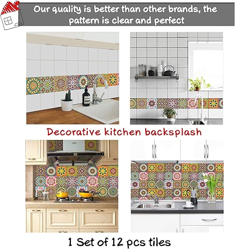 Miniatura 6 de Adhesivos para azulejos de despegar y pegar, 12 unidades (6 x 6 pulgadas), calcomanías impermeables para salpicaduras para cocina y pegar en azulejos