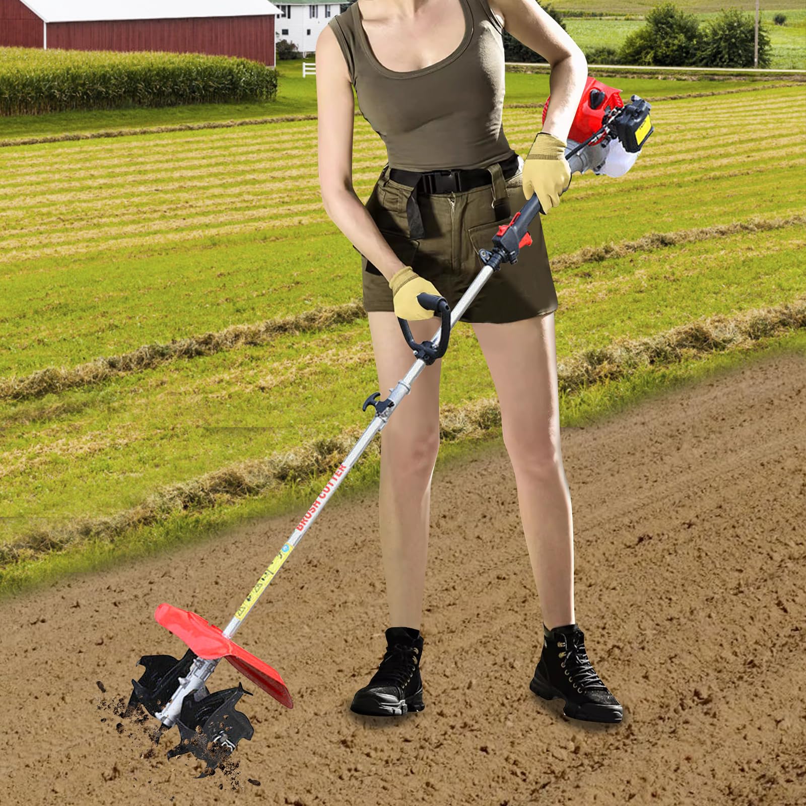 42.7CC Handheld Tiller Cultivator 2-Stroke Gas Powered Garden Rotary Cultivator Rototiller 1.25KW 4-Cycle Mini Cordless Weeding Tilling Tool for Gardening Sandy Land Loose Soil