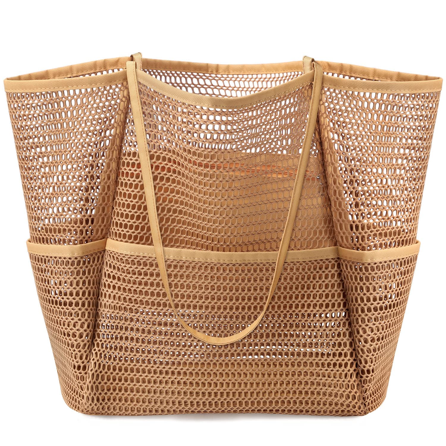 Mesh Beach Bag Tote Bag for Women, Foldable Swim Large Beach Tote Bag with Zipper Pockets Waterproof Sandproof