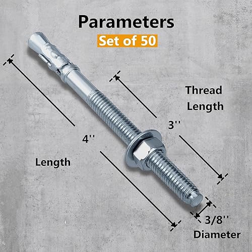 Miniatura 98 de Party Animals Anclaje de cuña de 3/8 x 5 pulgadas, 5 pernos de anclaje industriales cincados para cemento, hormigón
