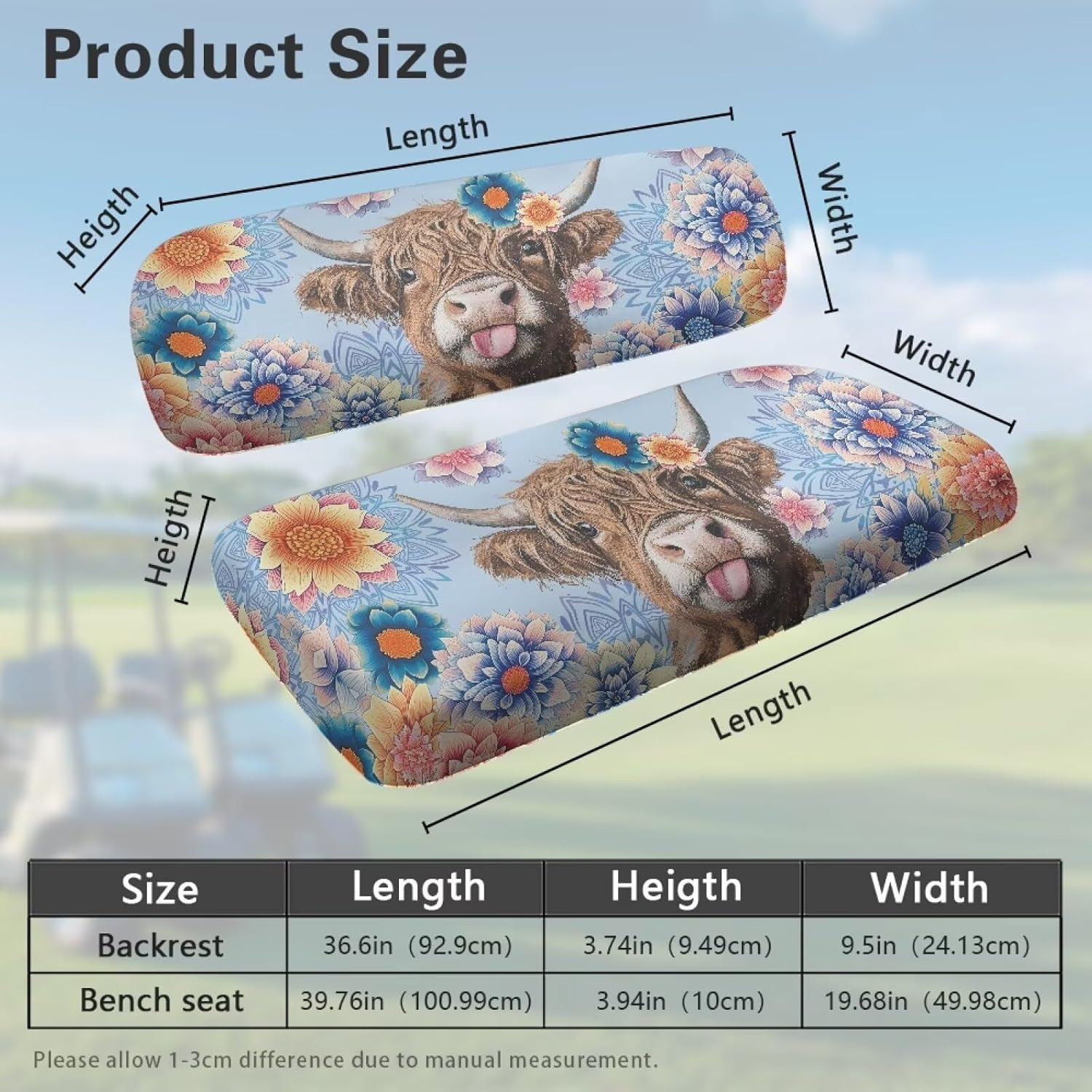 XYZCANDO Funny Highland Cow Golf Universal Golfs Cart Seat Covers Easy Installation Keep You Cool in The Hot Summer Thick Padding Stretchy Fit Your Outdoor Golf Activities