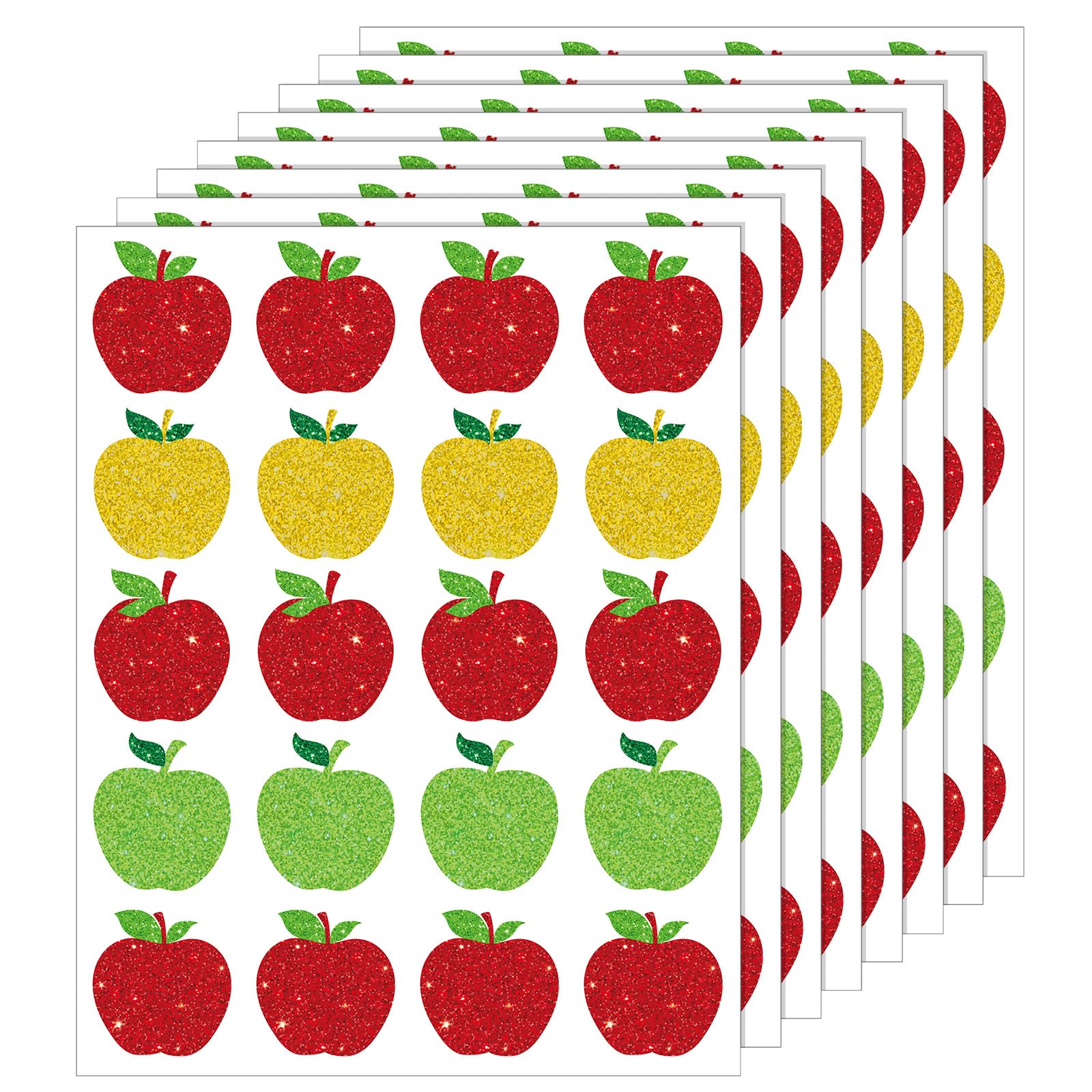 Geyee 400 Pcs Apple Shape Glitter Stickers - Back to School, Fall Classroom Decor, Teachers Reward Stickers for First Day of School, 3 Colors